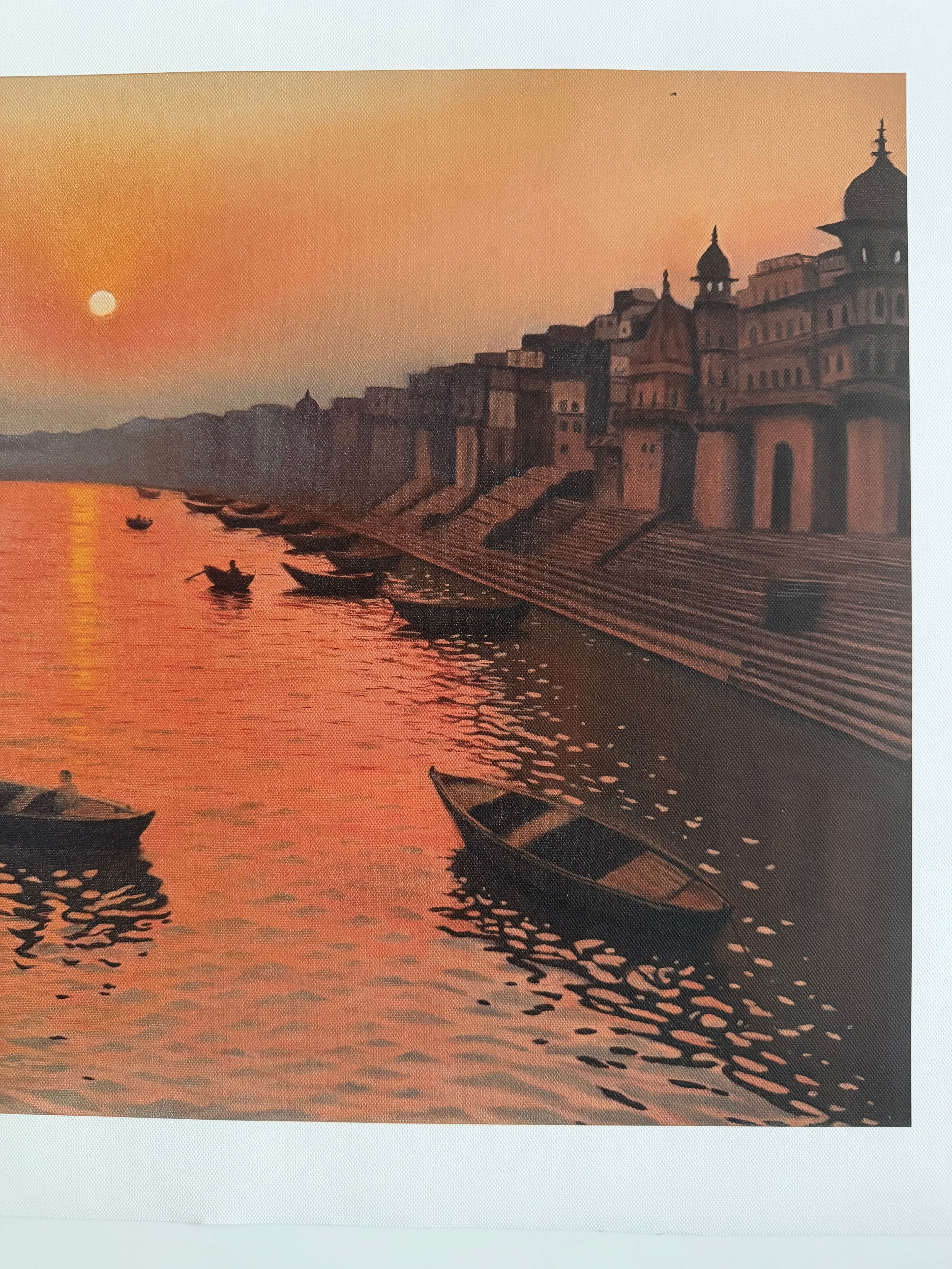Banaras Sunrise Fine Art Print | Varanasi Ghat Wall Art | India Oil Painting Reproduction