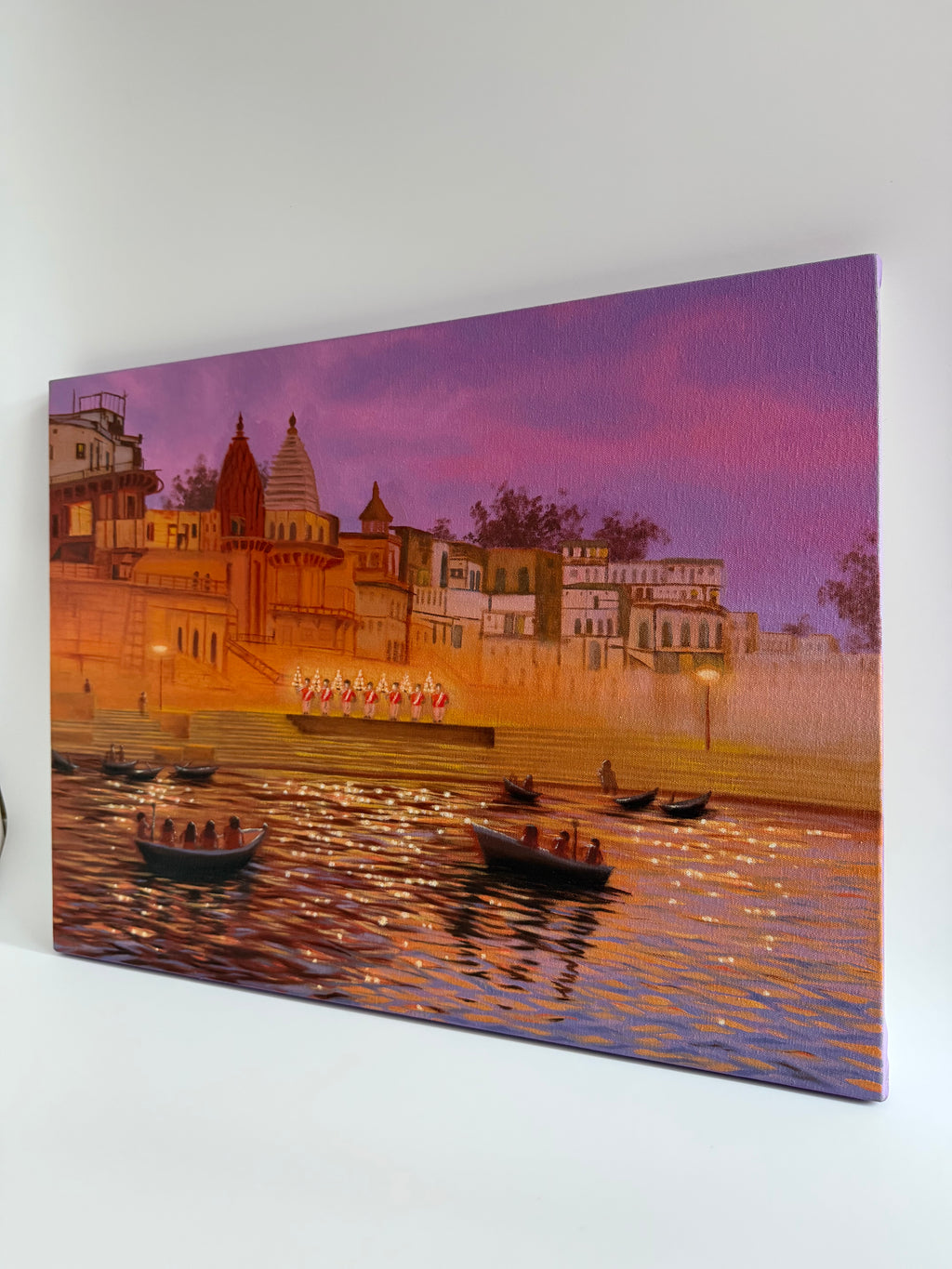 Banaras Ganga Aarti at Evening – Original Oil Painting on Canvas | 18×24 in
