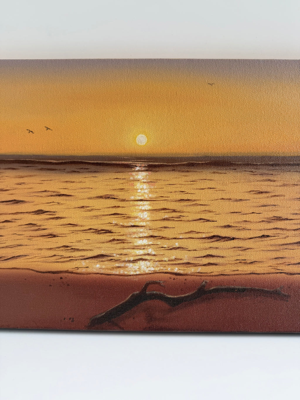 Golden Reflections | Original Long Narrow Beach Sunset Oil Painting