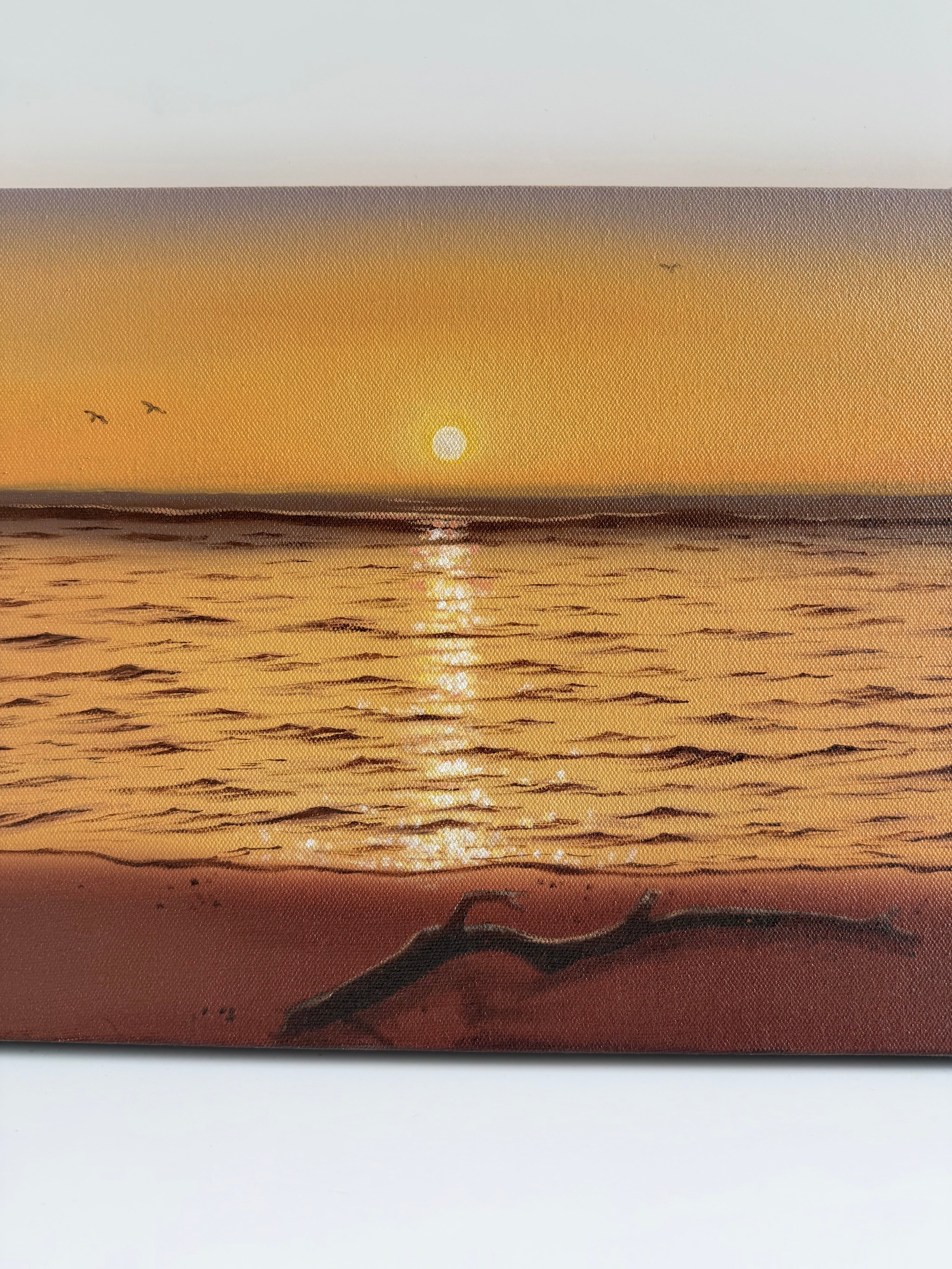 Golden Reflections | Original Long Narrow Beach Sunset Oil Painting