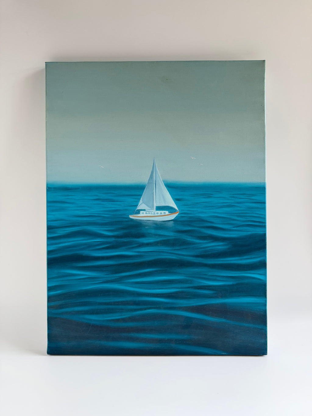 Original Sailboat Painting — Turquoise Ocean Oil on Canvas