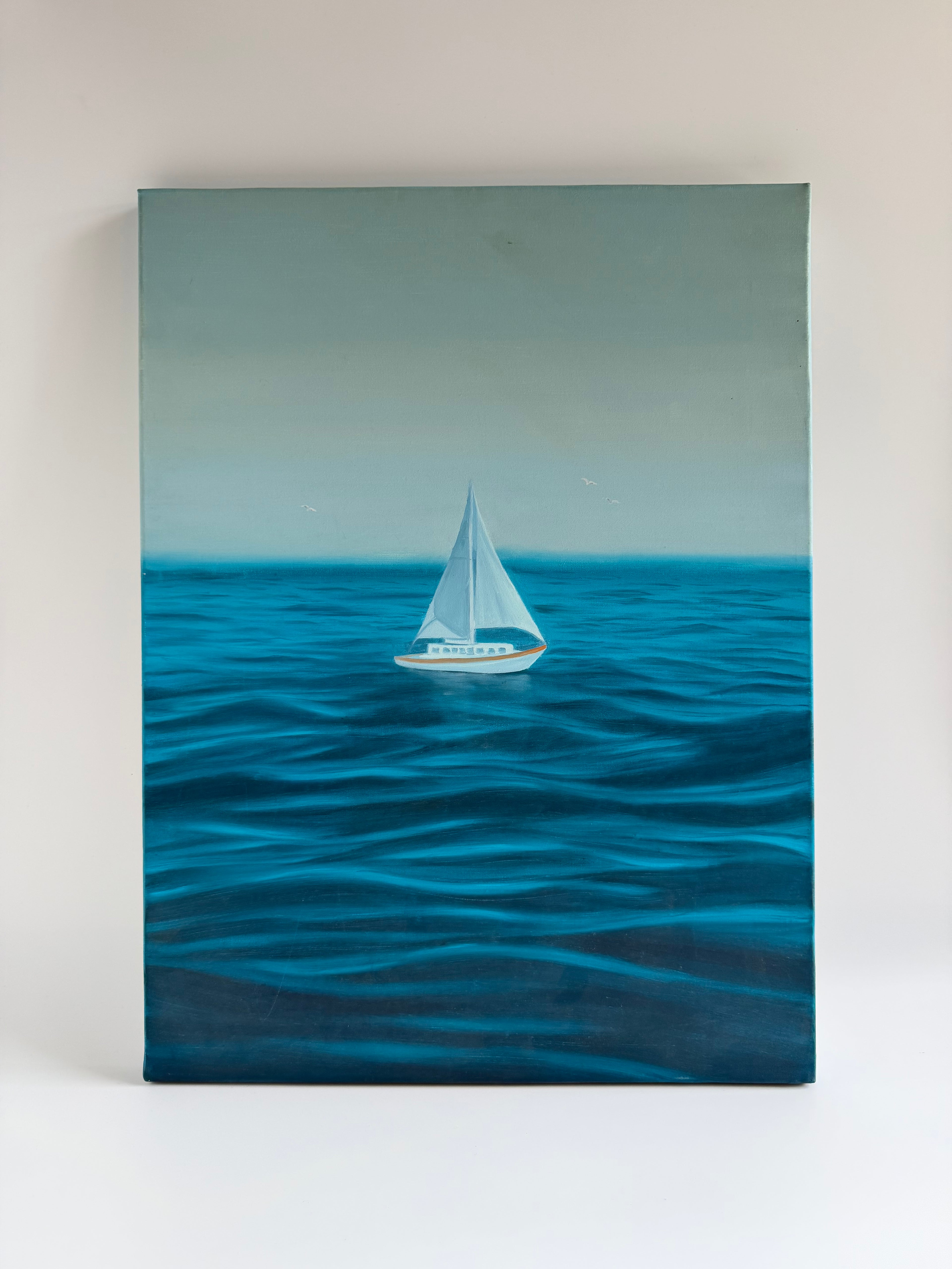 Original Sailboat Painting — Turquoise Ocean Oil on Canvas