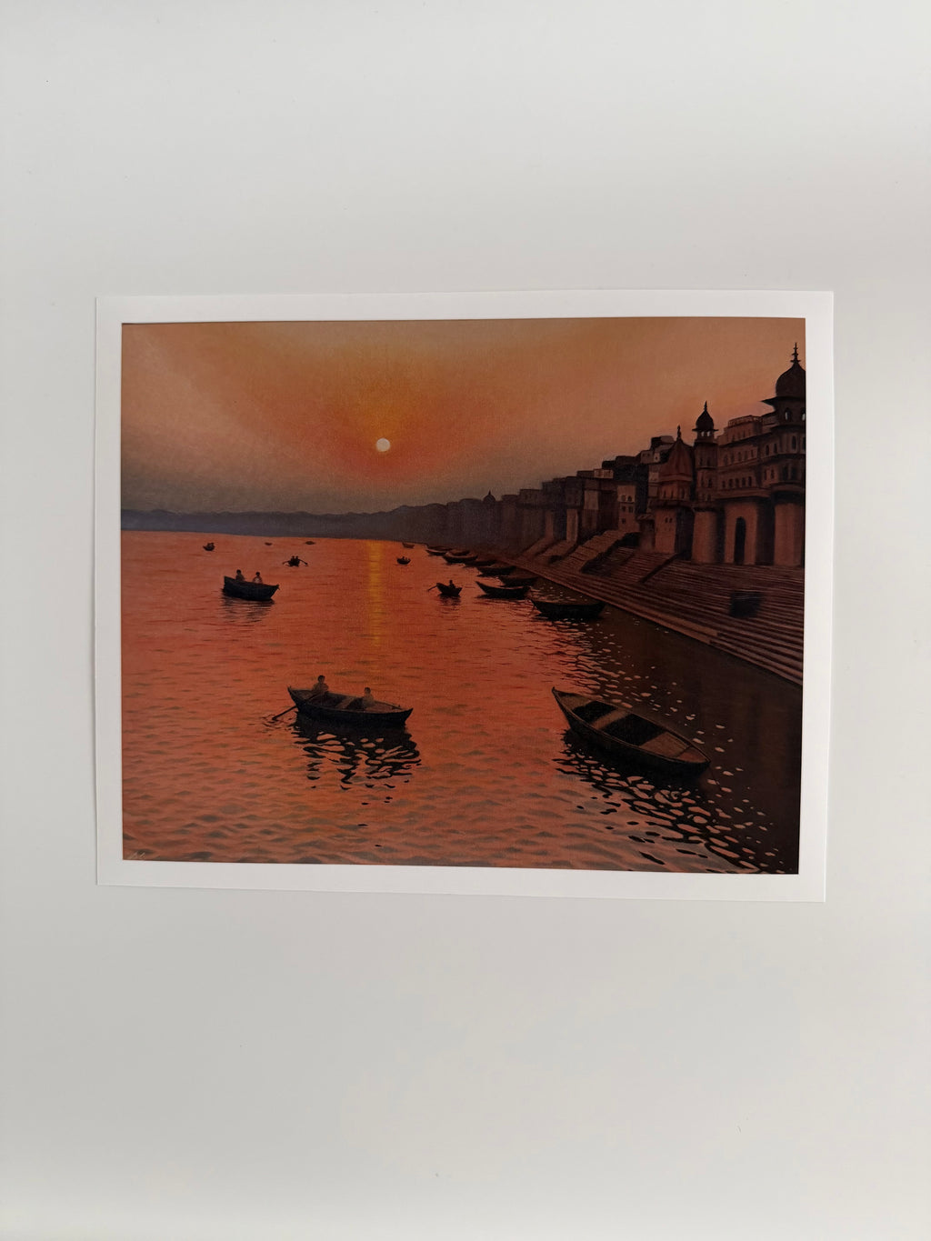 Banaras Sunrise Fine Art Print | Varanasi Ghat Wall Art | India Oil Painting Reproduction