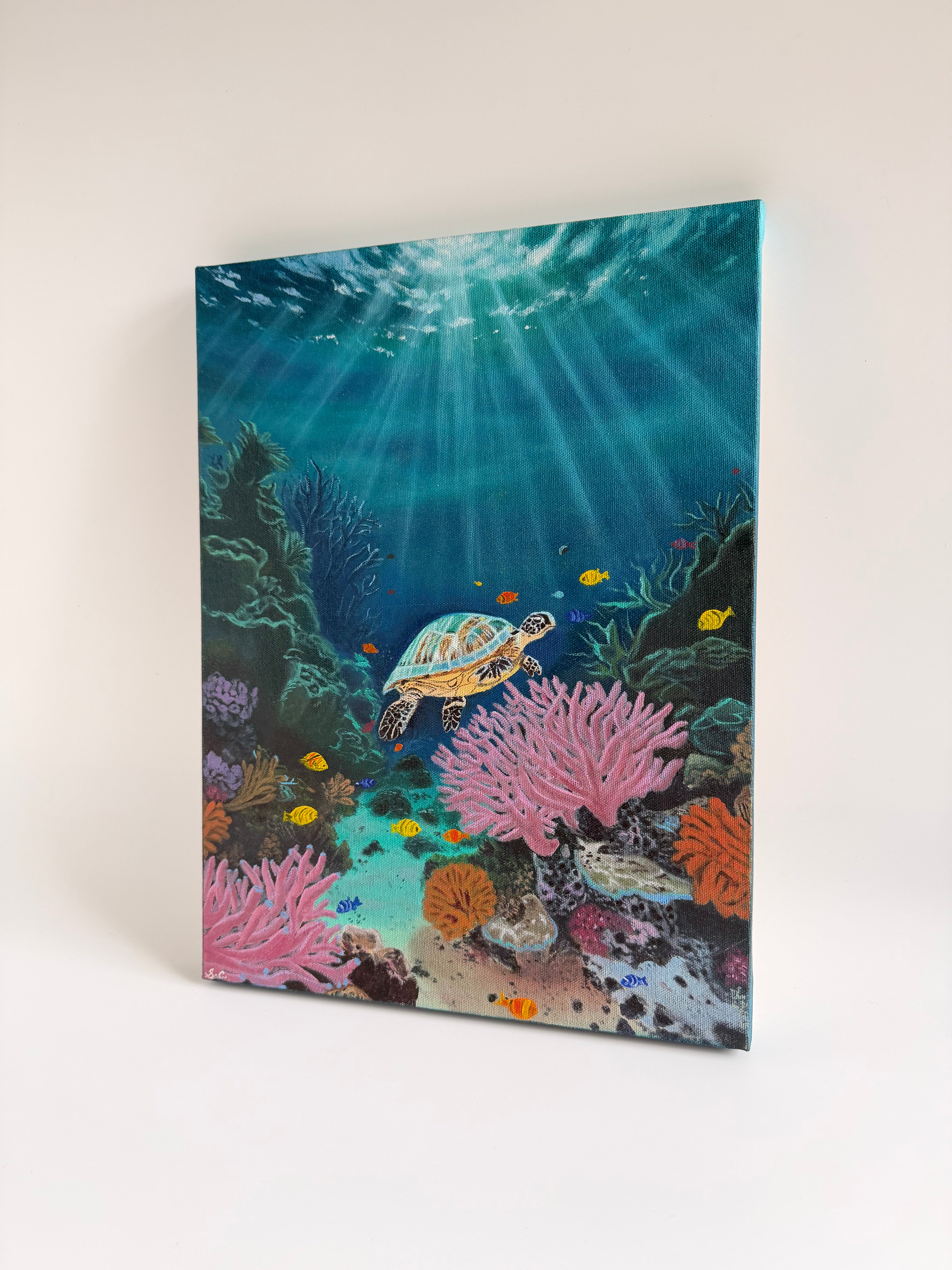 Original Sea Turtle Painting — Underwater Ocean Oil Art