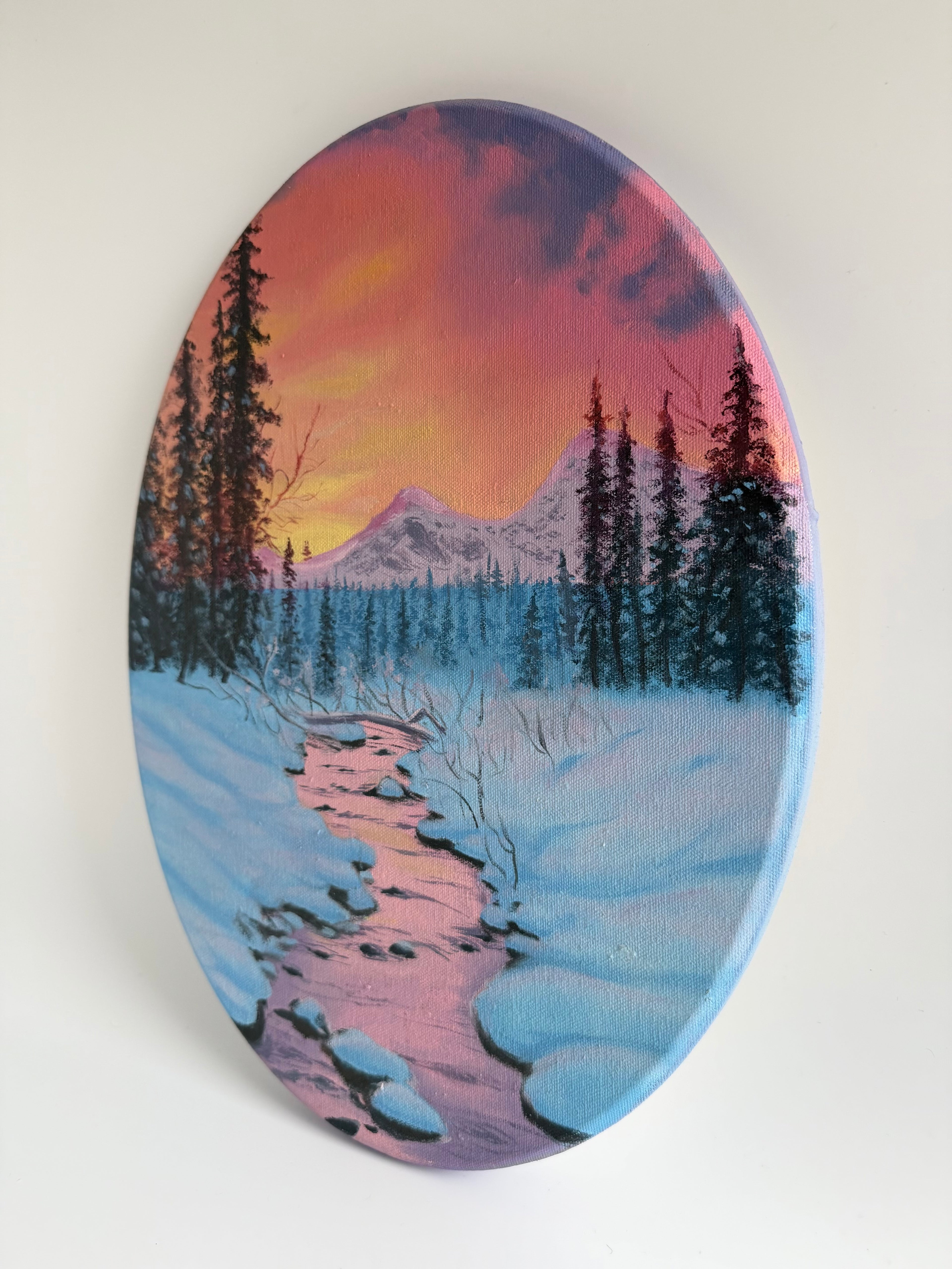 Winter Escape — Original Oval Winter Landscape Oil Painting