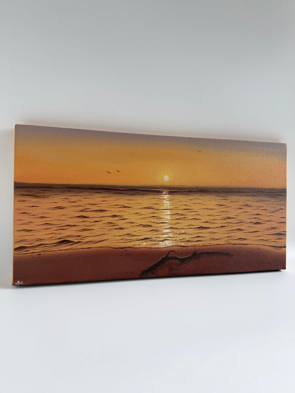 Golden Reflections | Original Long Narrow Beach Sunset Oil Painting