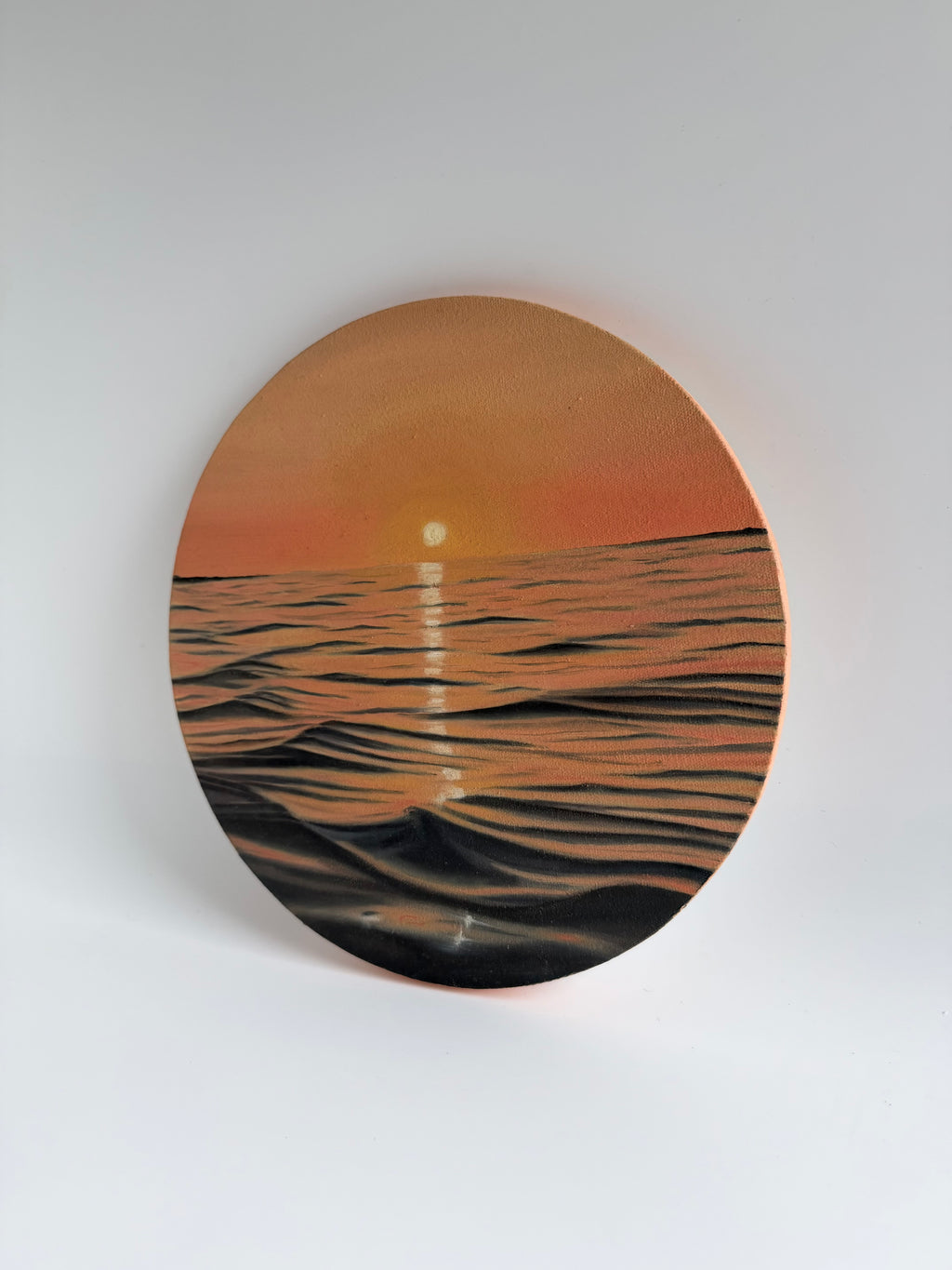 Round Ocean Sunset Painting | Original Oil Painting | Coastal Wall Art | 12-Inch