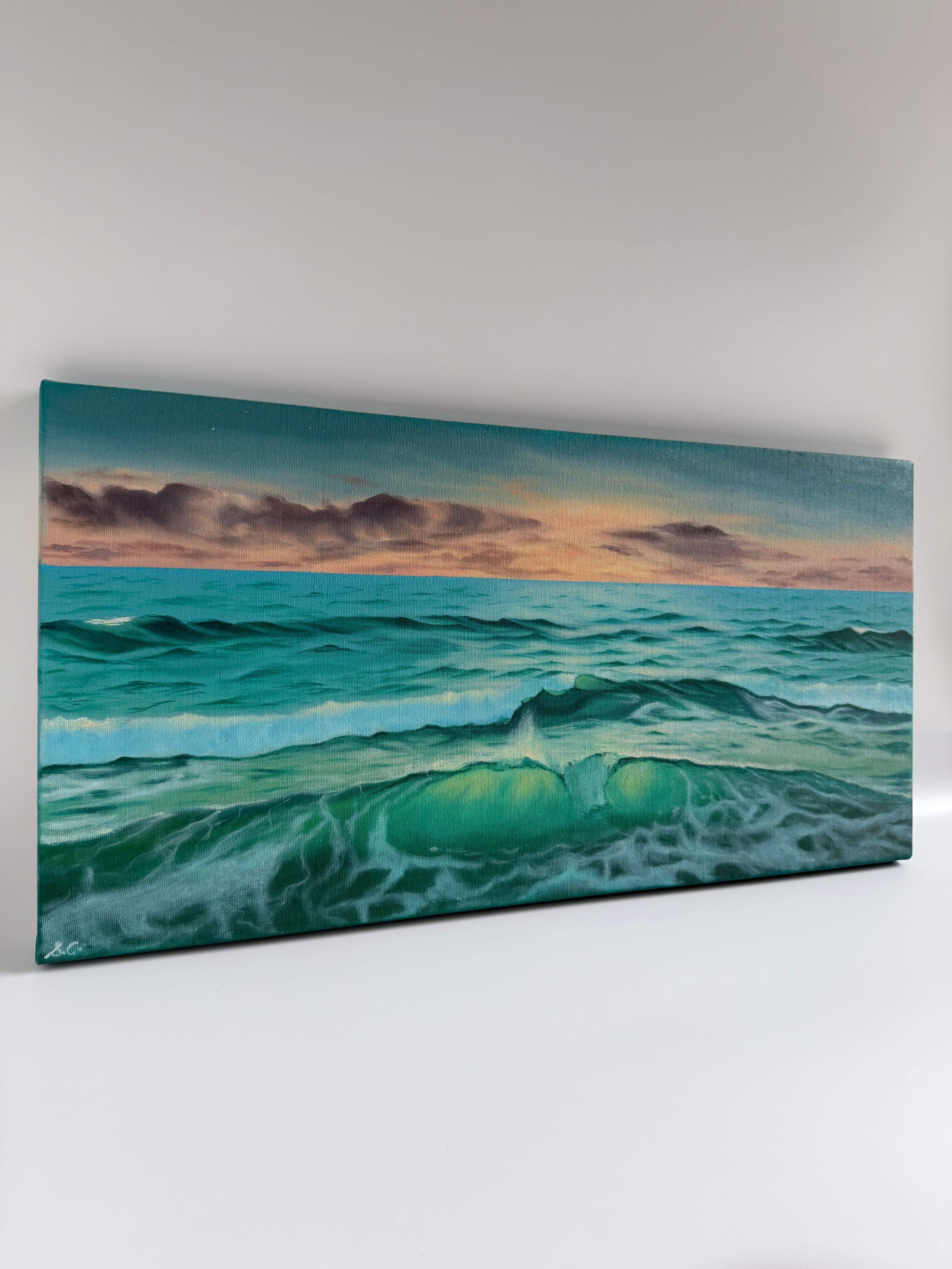Emerald Seaglow — Original Panoramic Beach Sunset Painting