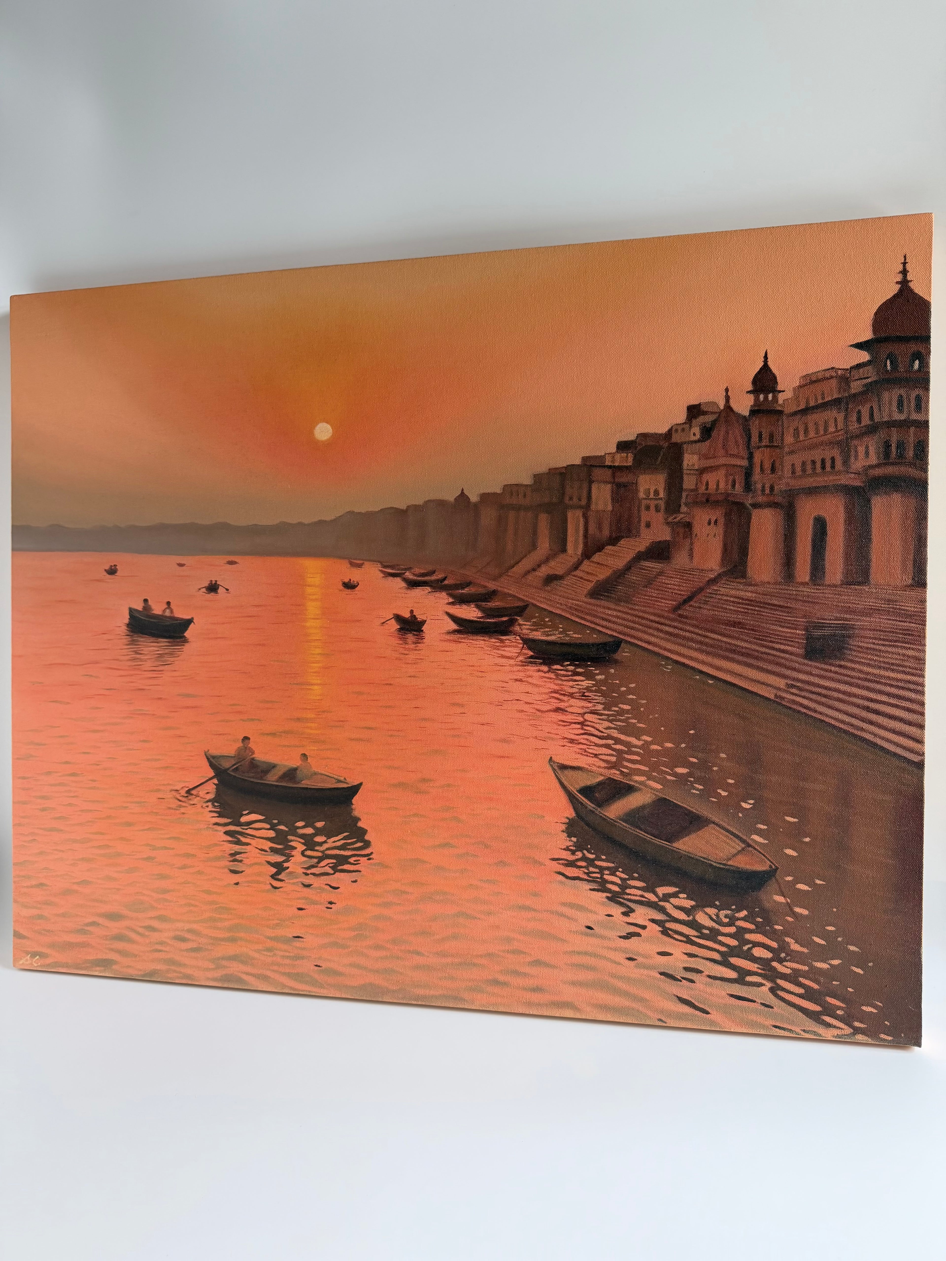 Varanasi Sunrise — Original Banaras Ghat Oil Painting