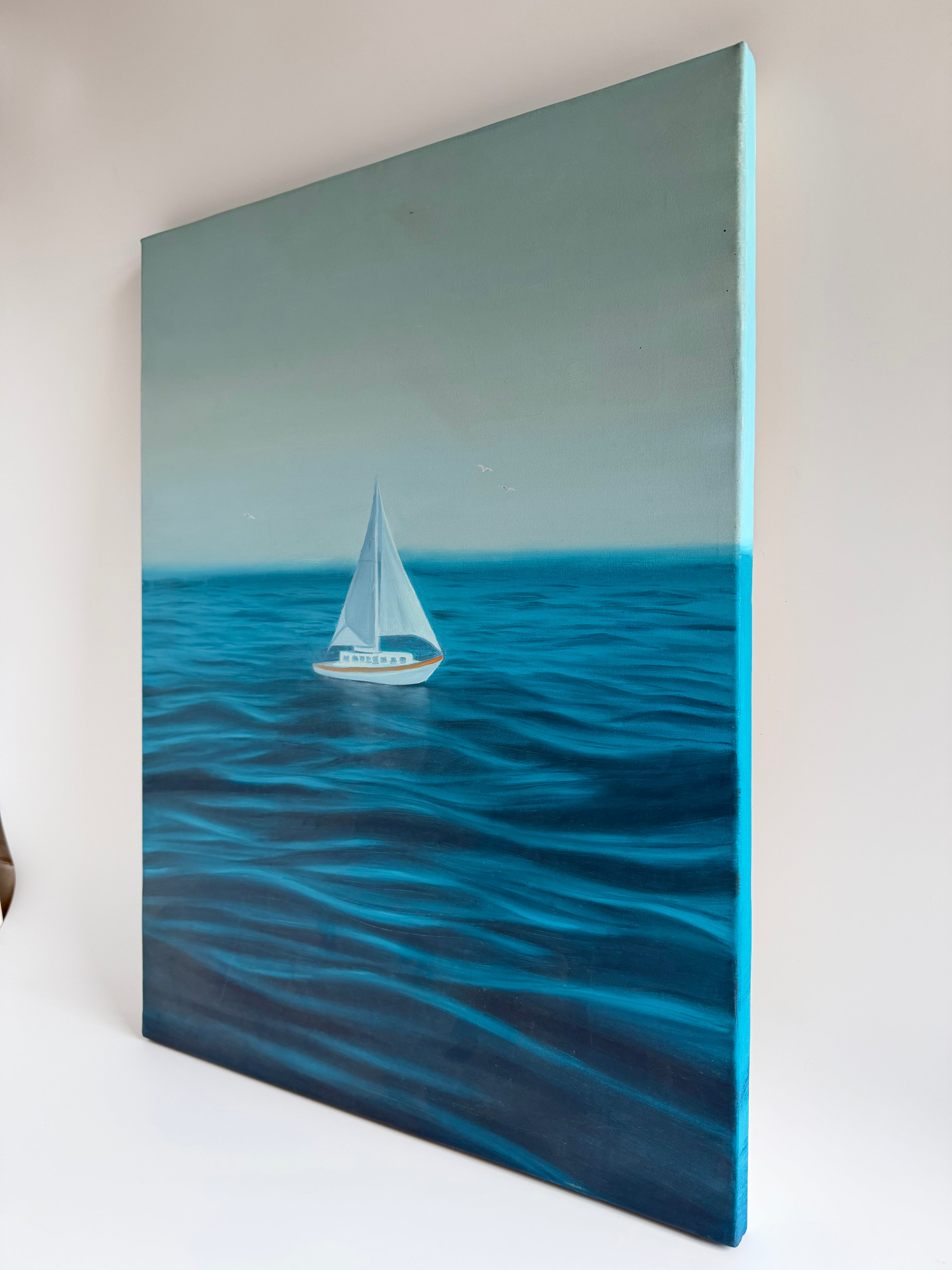 Original Sailboat Painting — Turquoise Ocean Oil on Canvas