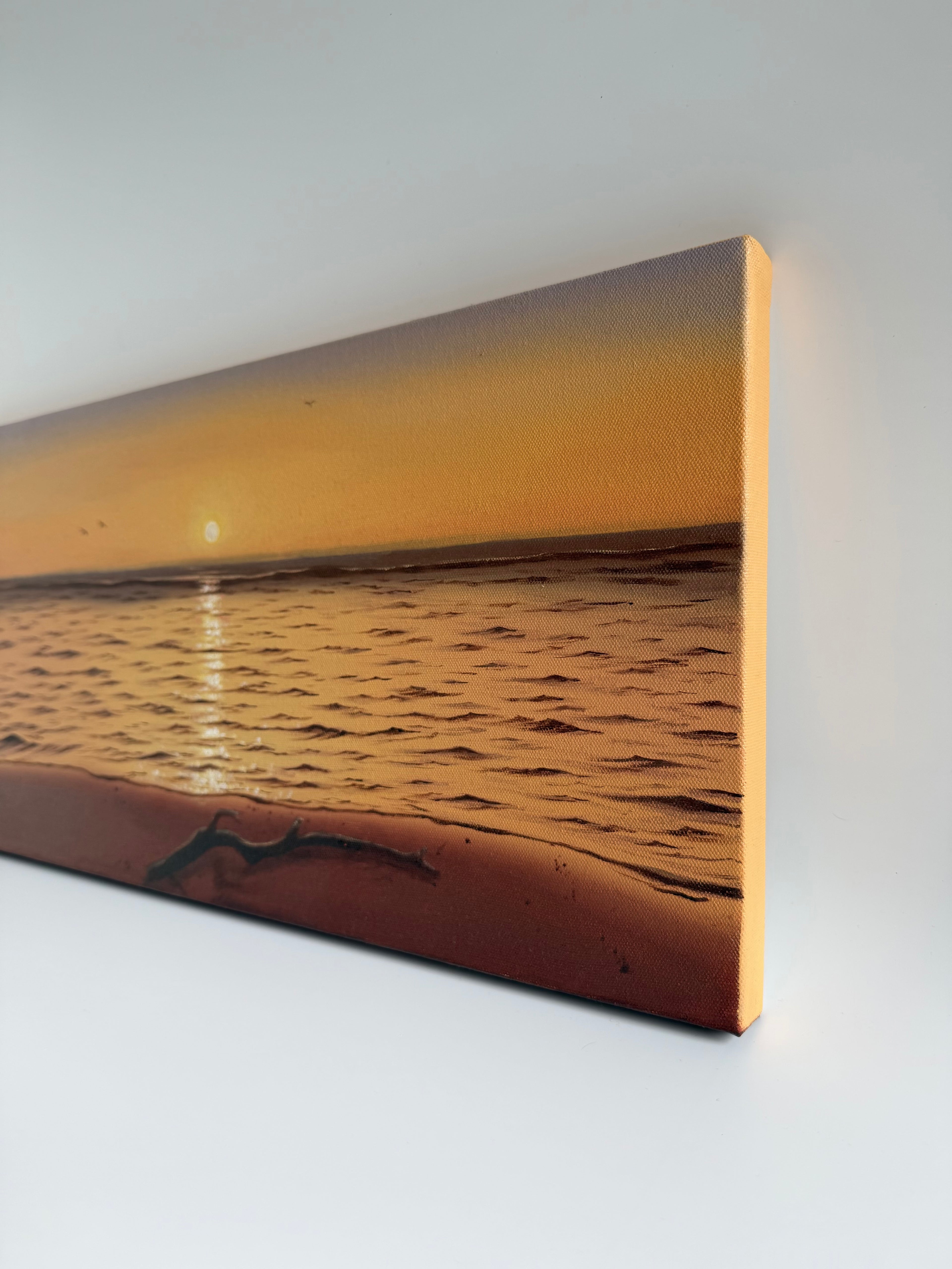 Golden Reflections | Original Long Narrow Beach Sunset Oil Painting