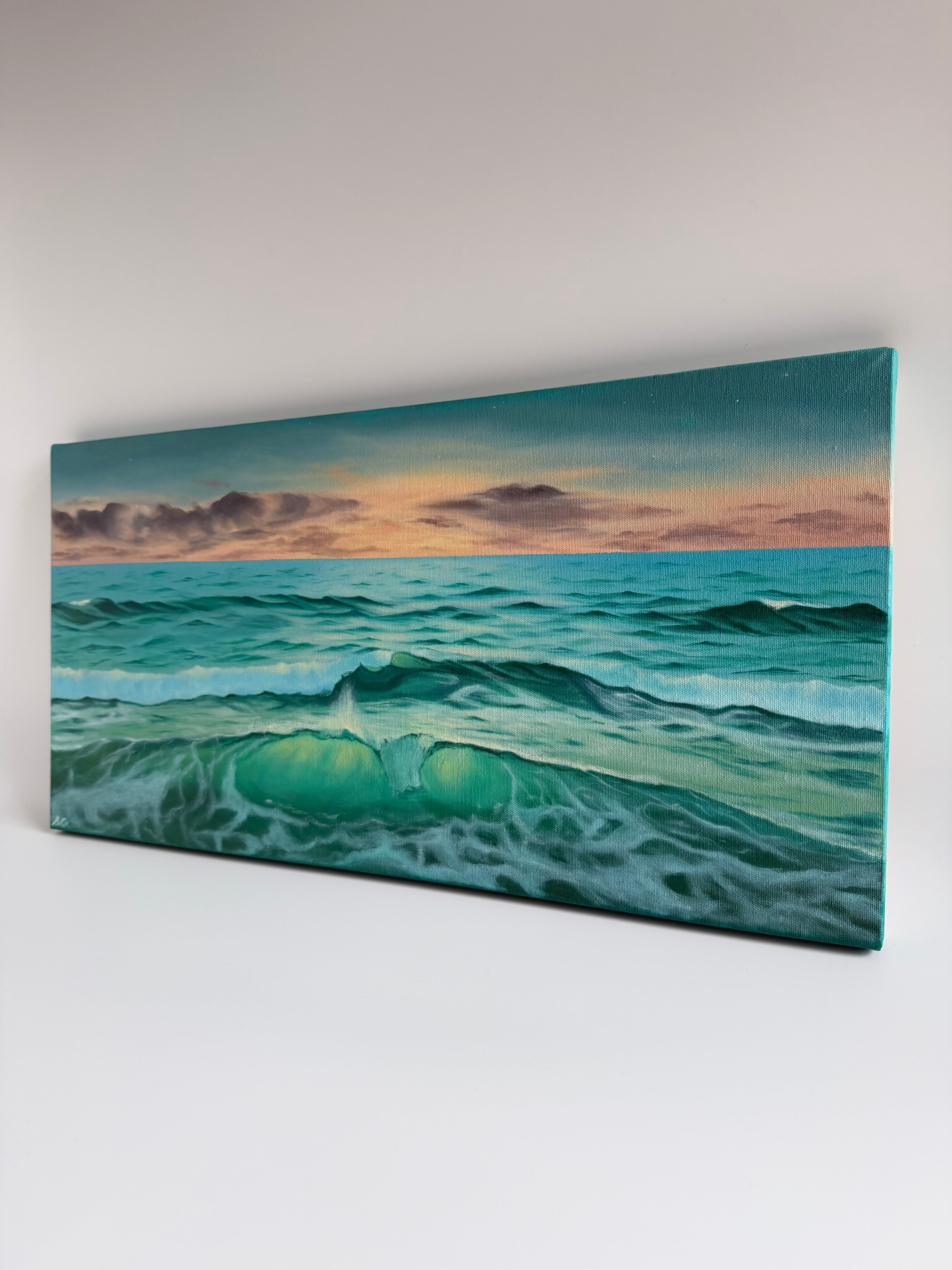 Emerald Seaglow — Original Panoramic Beach Sunset Painting