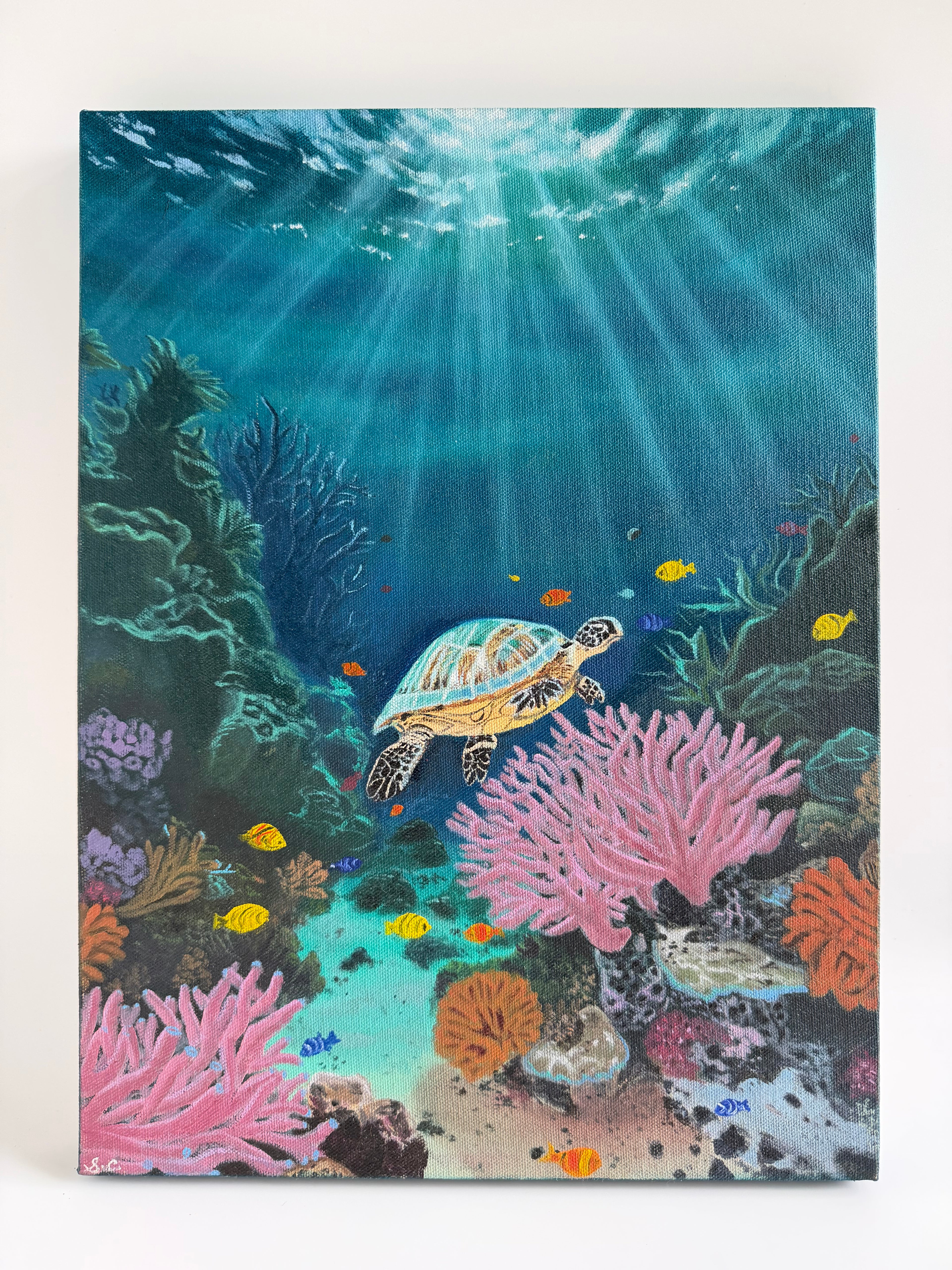 Original Sea Turtle Painting — Underwater Ocean Oil Art