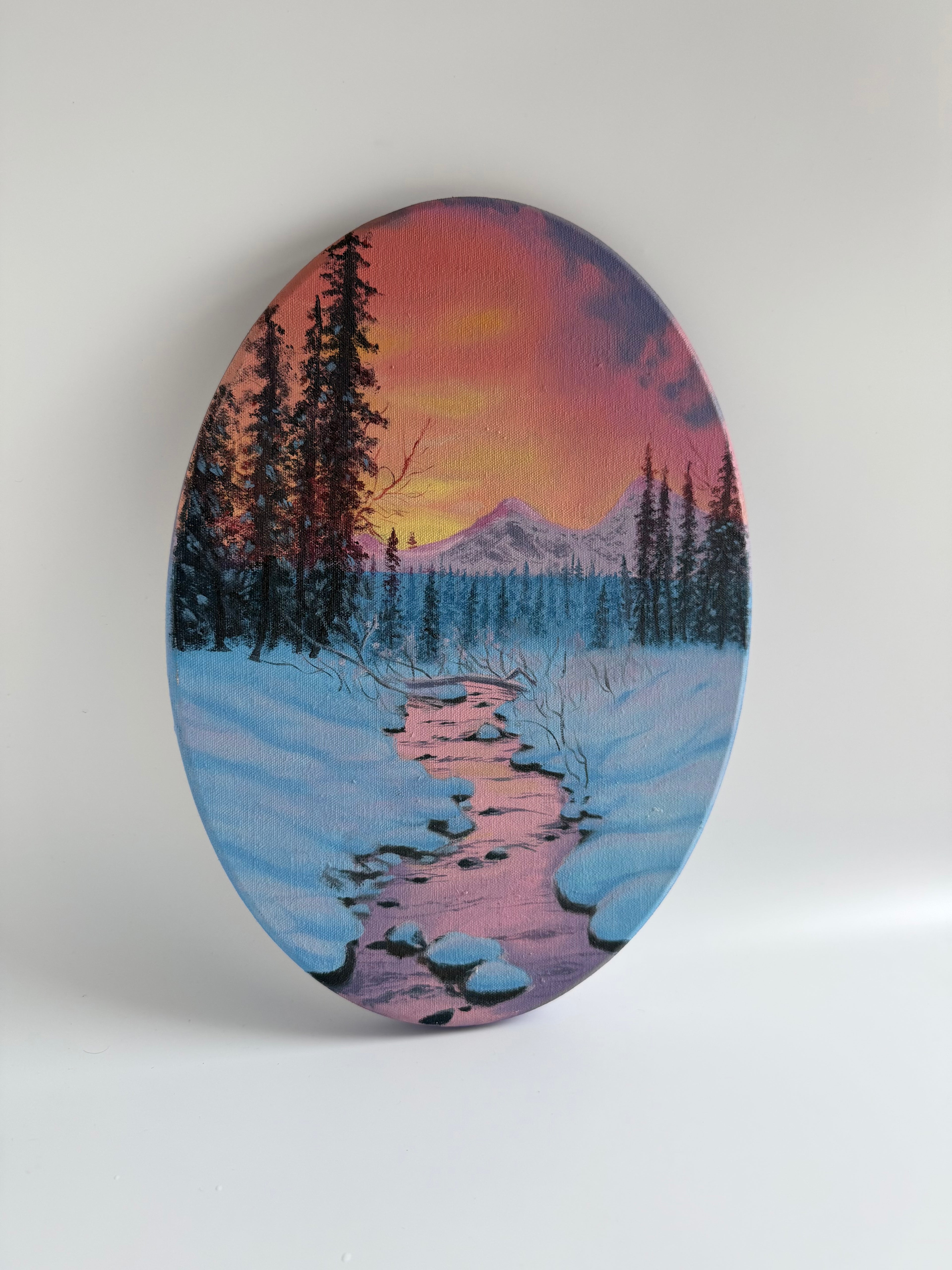 Winter Escape — Original Oval Winter Landscape Oil Painting