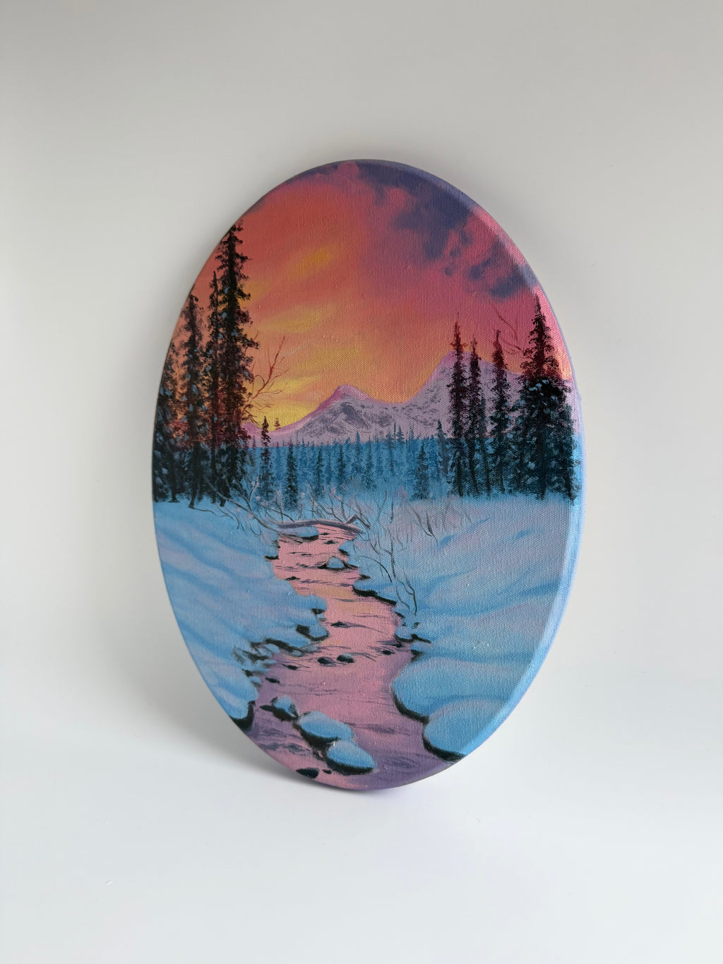 Winter Escape — Original Oval Winter Landscape Oil Painting