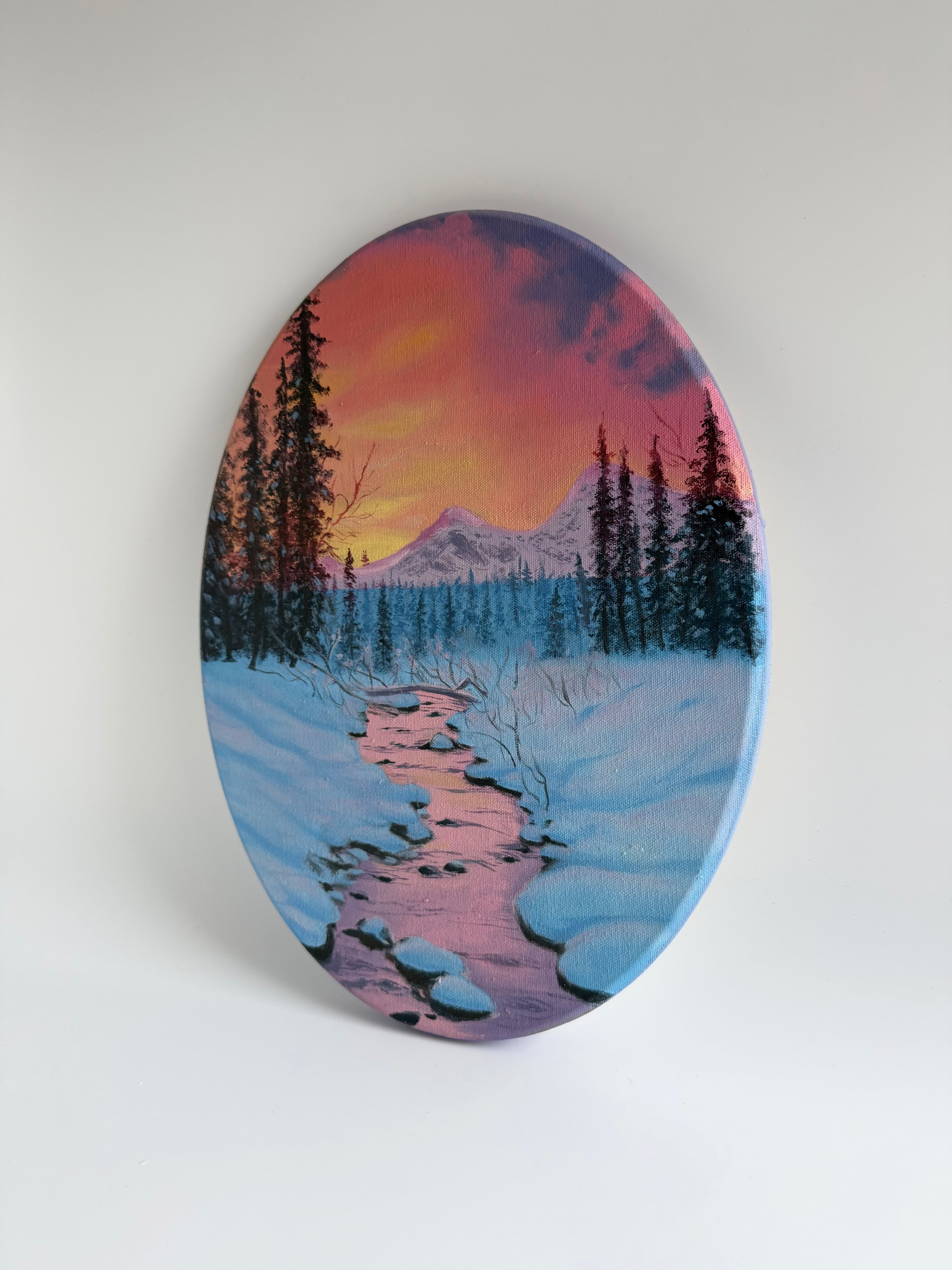 Winter Escape — Original Oval Winter Landscape Oil Painting