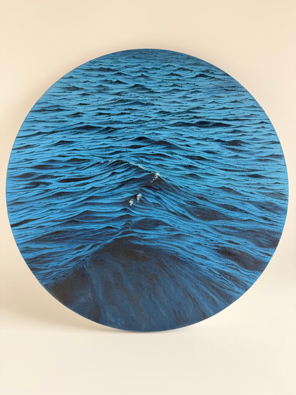 Original Round Ocean Painting — 14 Inch Navy Blue Oil Art