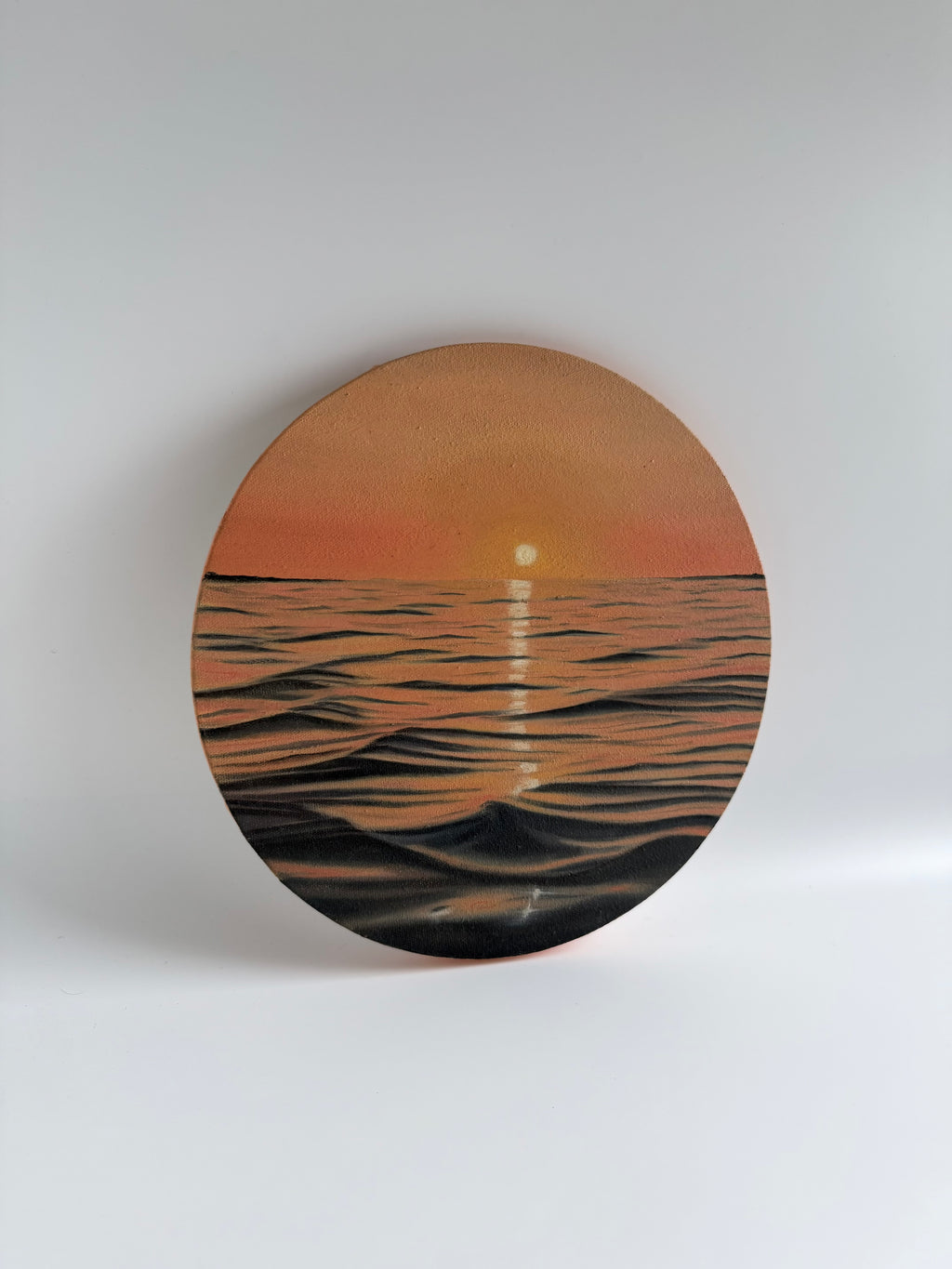 Round Ocean Sunset Painting | Original Oil Painting | Coastal Wall Art | 12-Inch