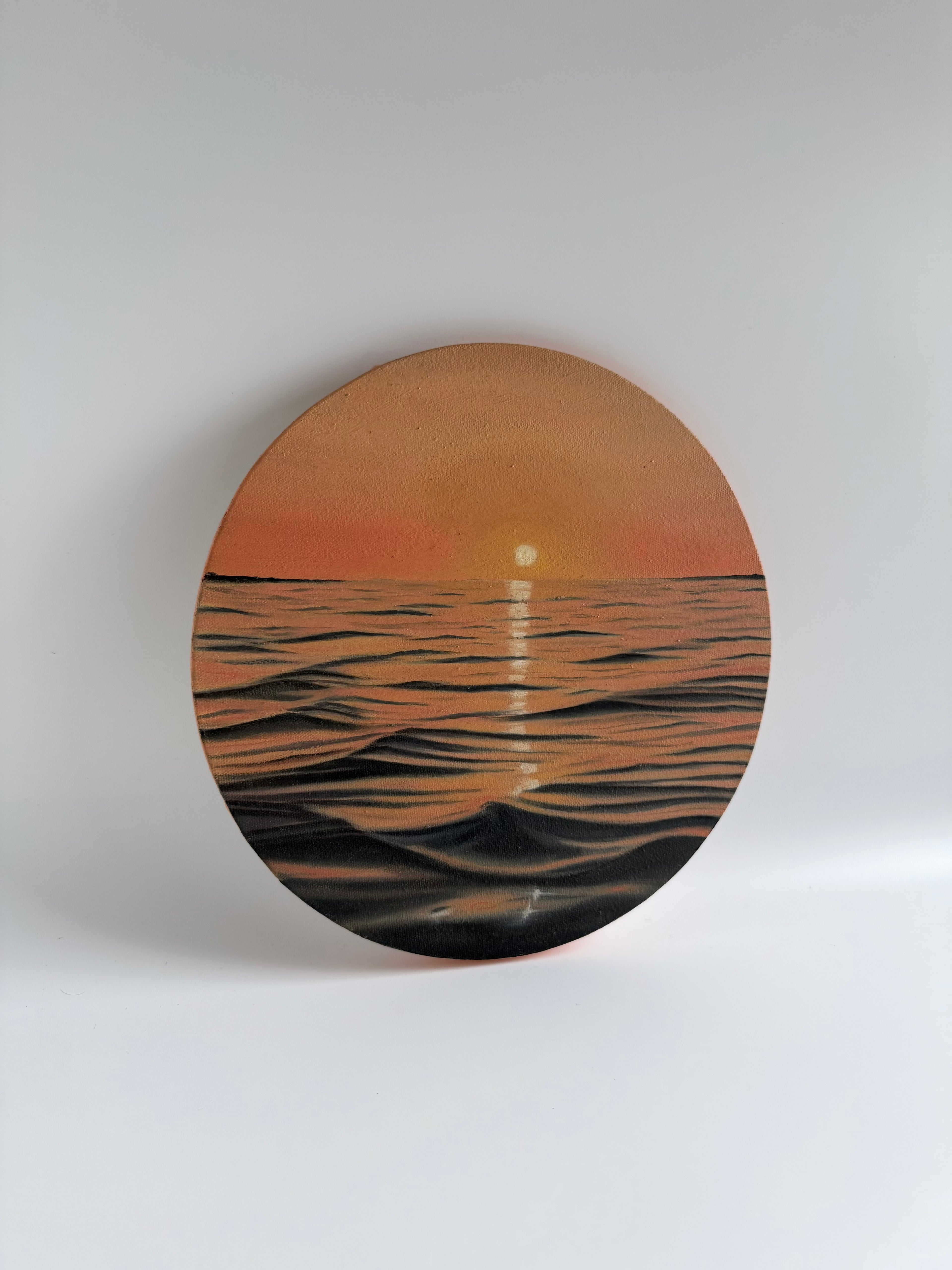 Round Ocean Sunset Painting | Original Oil Painting | Coastal Wall Art | 12-Inch