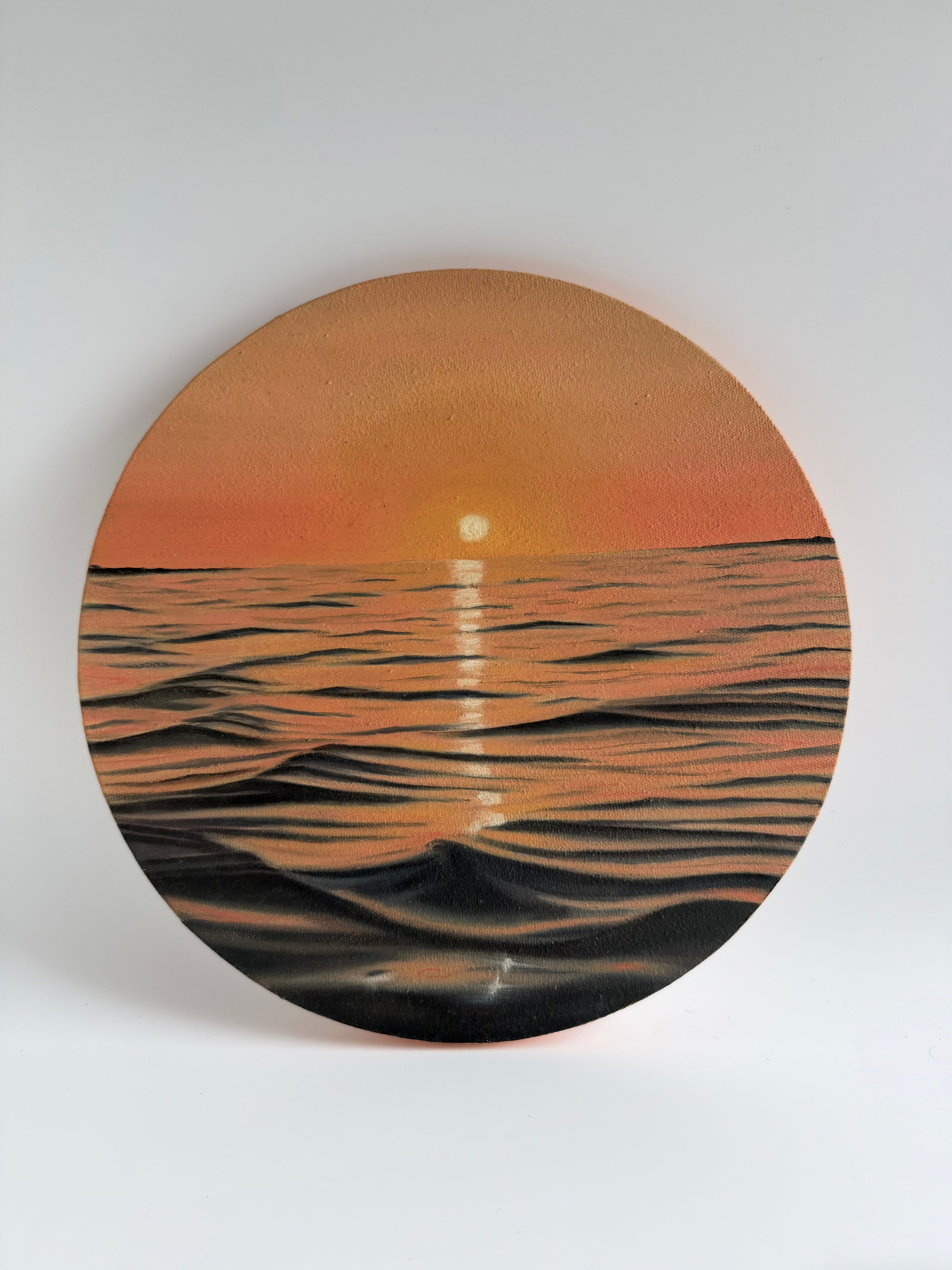 Round Ocean Sunset Painting | Original Oil Painting | Coastal Wall Art | 12-Inch