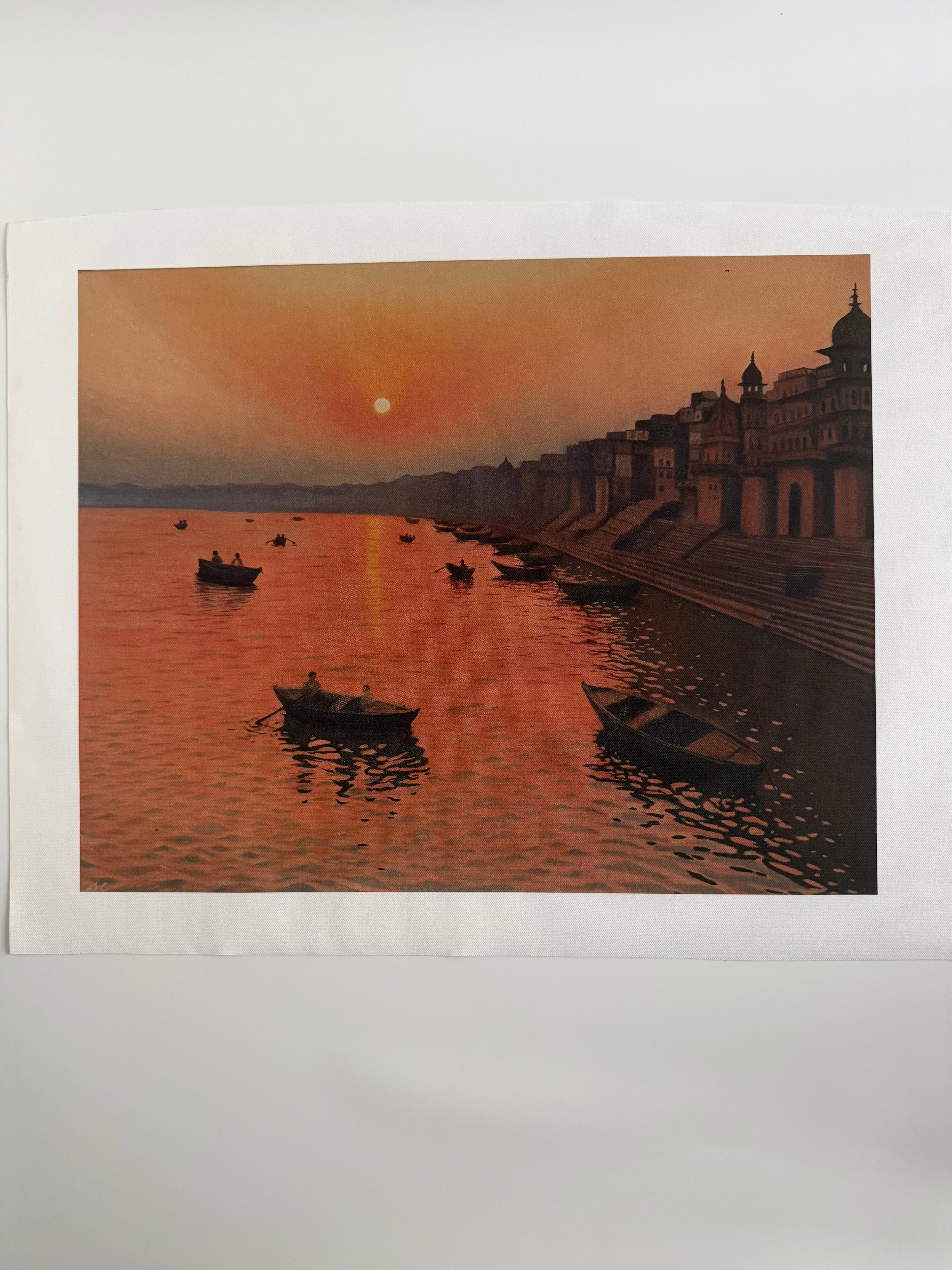 Banaras Sunrise Fine Art Print | Varanasi Ghat Wall Art | India Oil Painting Reproduction