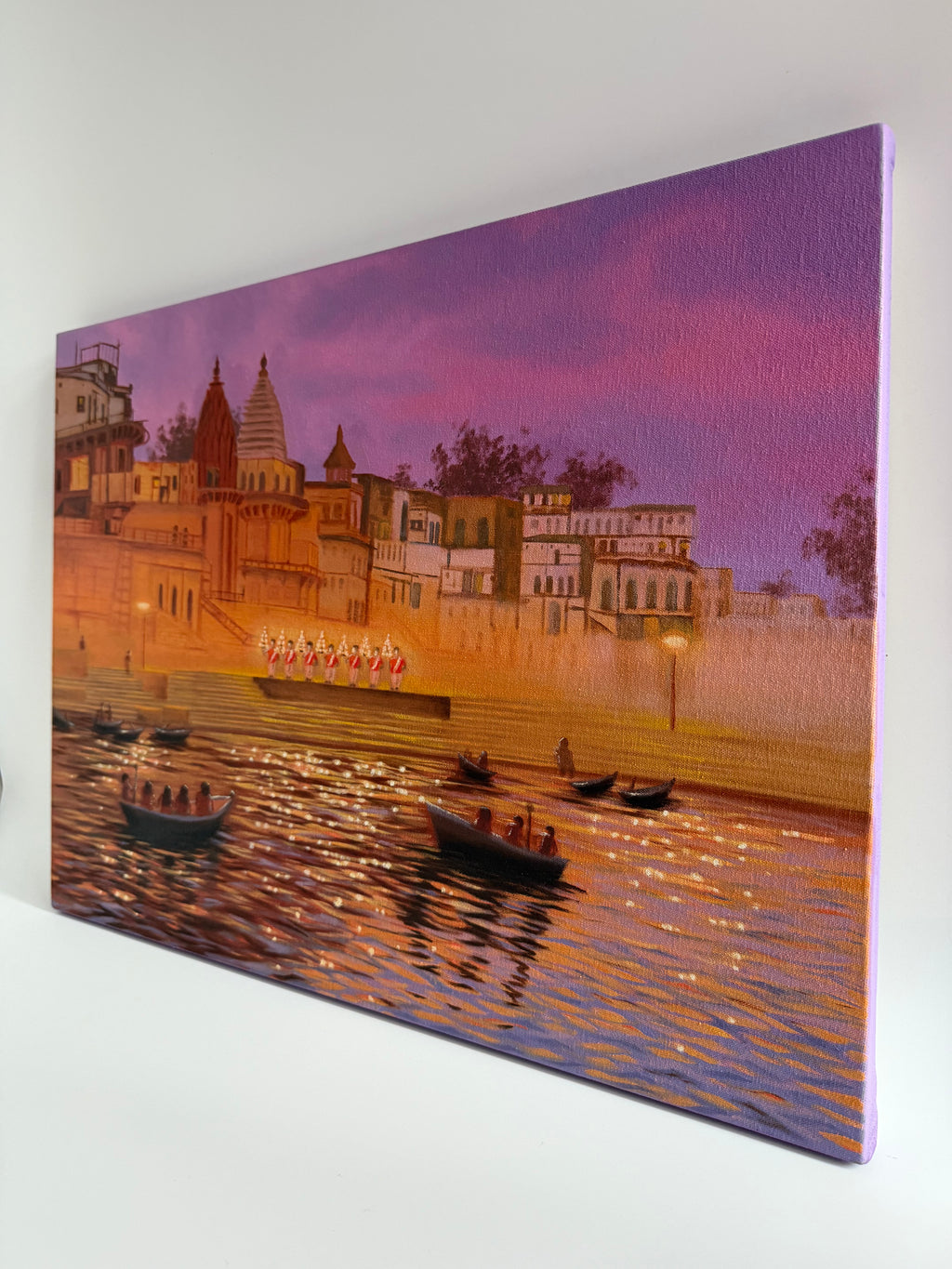 Banaras Ganga Aarti at Evening – Original Oil Painting on Canvas | 18×24 in
