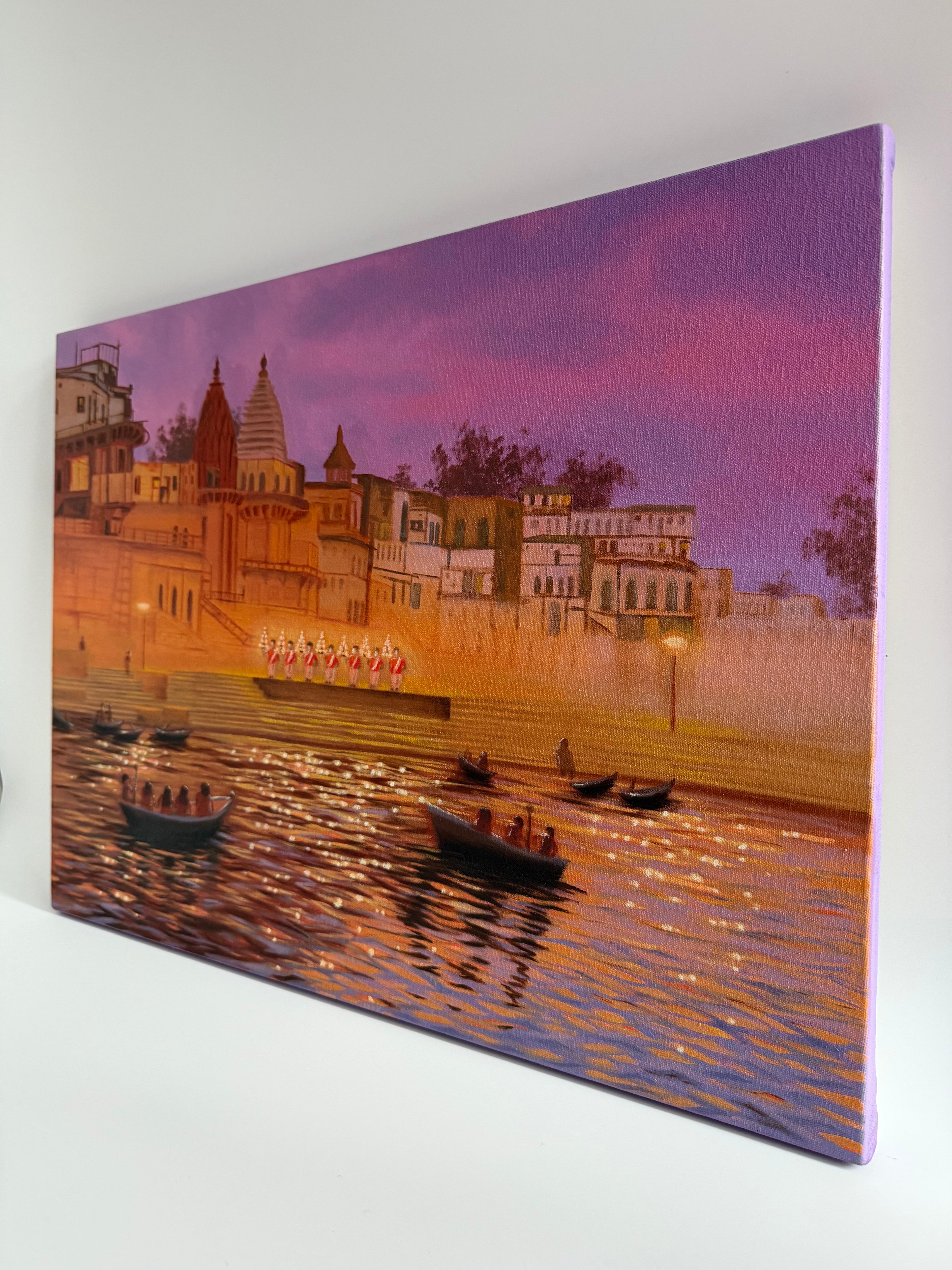 Banaras Ganga Aarti at Evening – Original Oil Painting on Canvas | 18×24 in