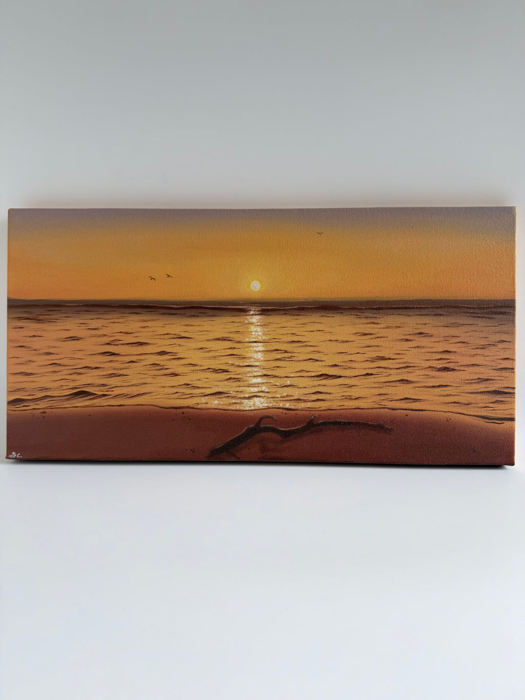Golden Reflections | Original Long Narrow Beach Sunset Oil Painting