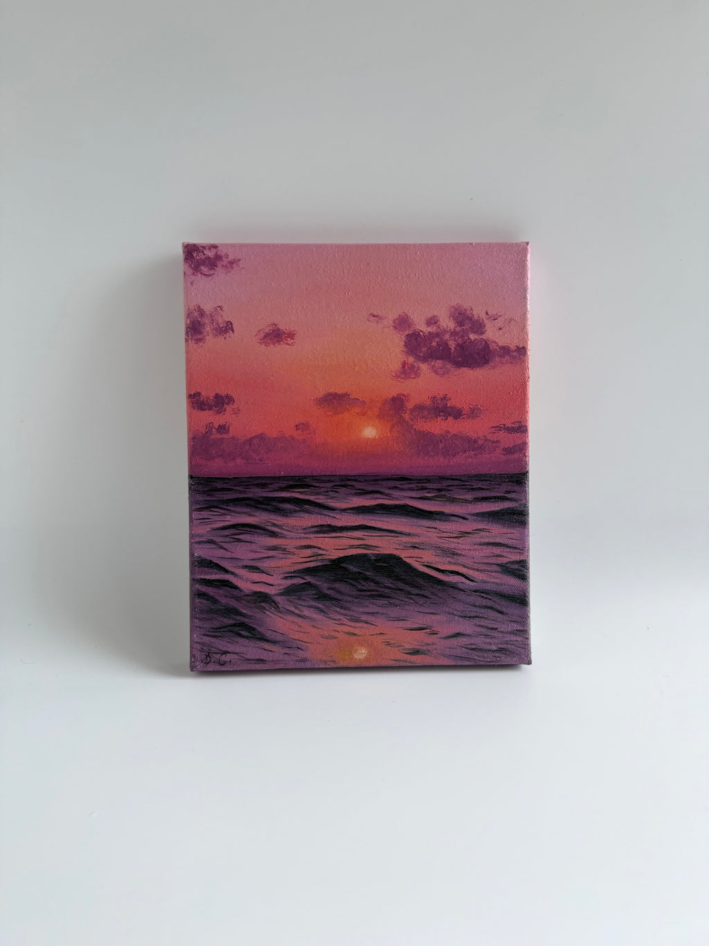 Original Beach Sunset Oil Painting | Pink Ocean Wall Art | 8×10 Coastal Artwork