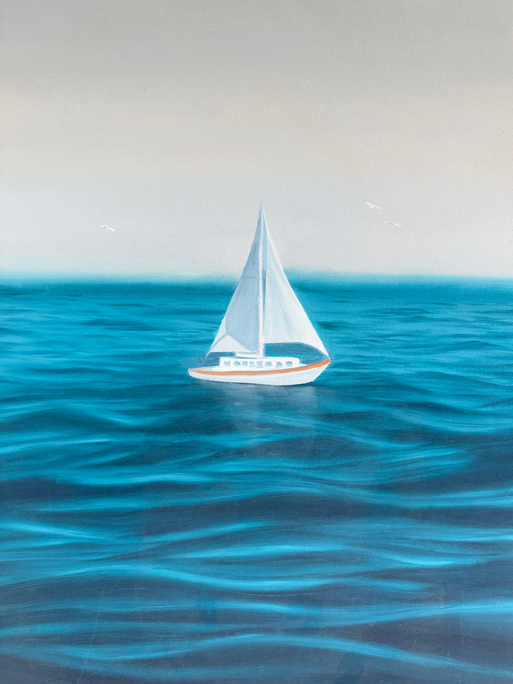Original Sailboat Painting — Turquoise Ocean Oil on Canvas