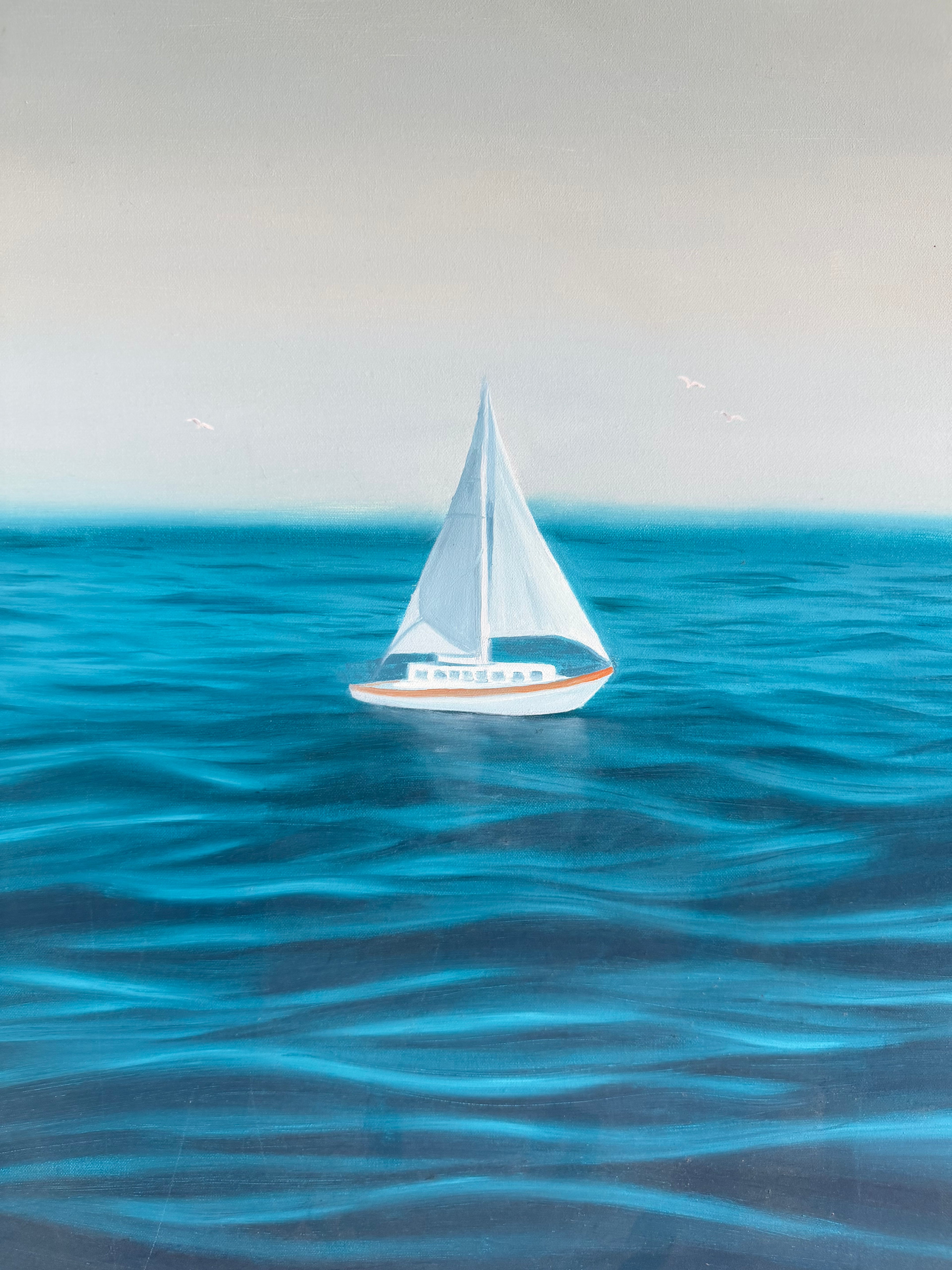 Original Sailboat Painting — Turquoise Ocean Oil on Canvas