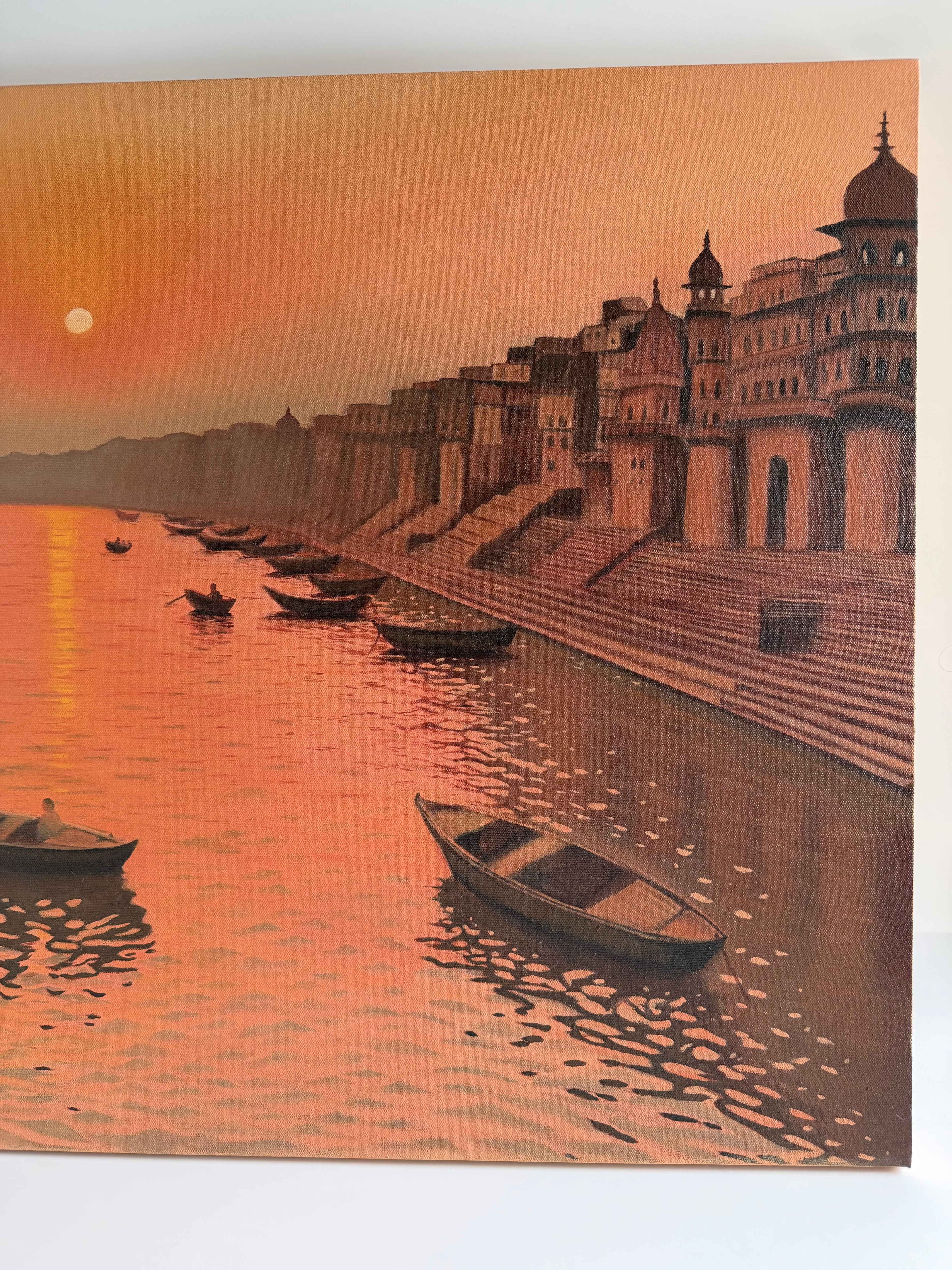 Varanasi Sunrise — Original Banaras Ghat Oil Painting