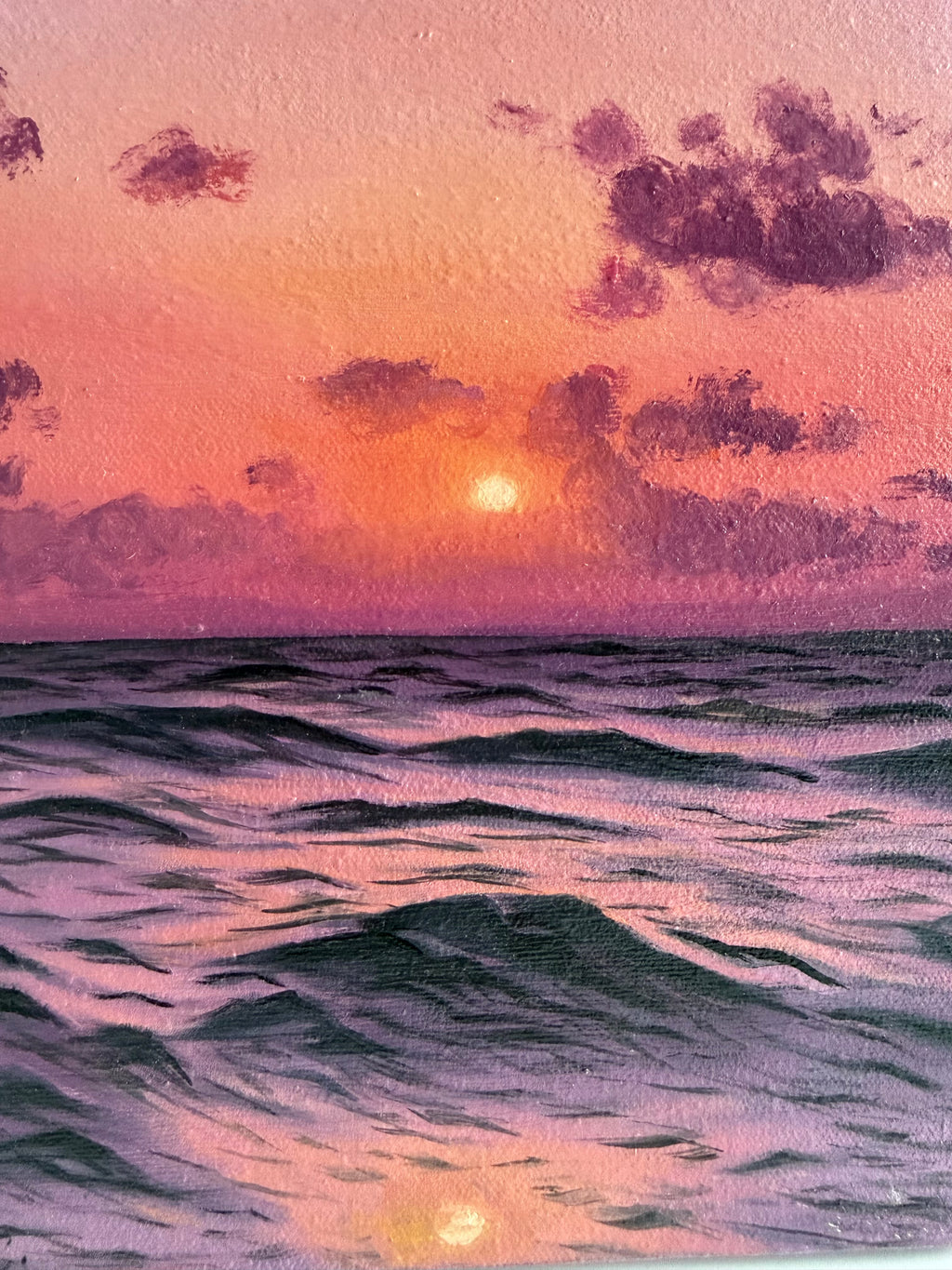 Original Beach Sunset Oil Painting | Pink Ocean Wall Art | 8×10 Coastal Artwork
