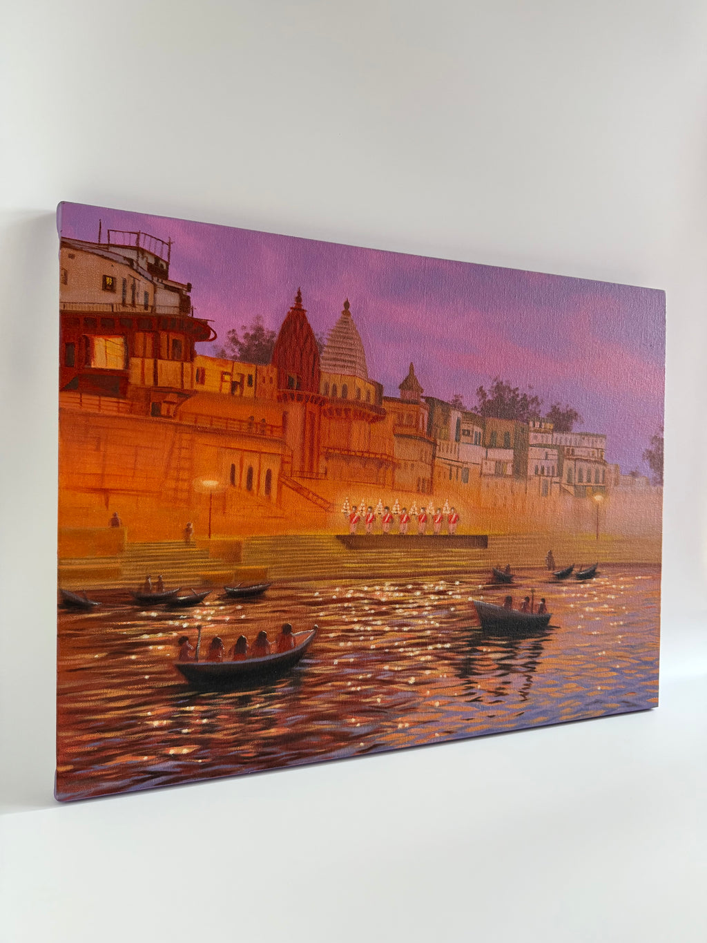 Banaras Ganga Aarti at Evening – Original Oil Painting on Canvas | 18×24 in