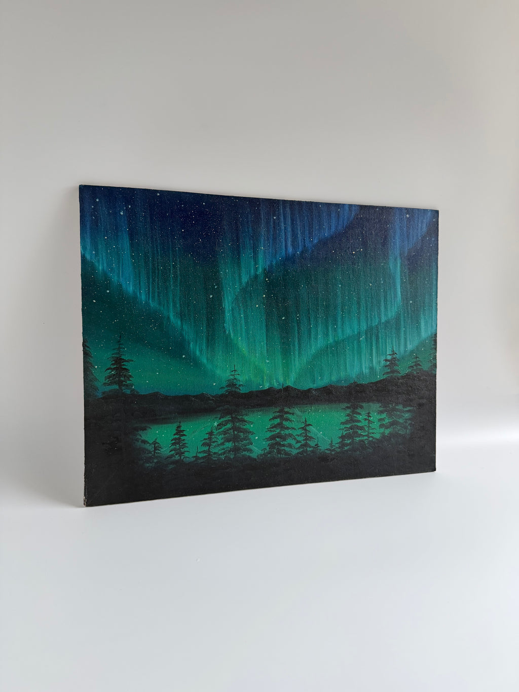 Aurora Borealis Painting – Aurora by the Lake | Original Oil Painting