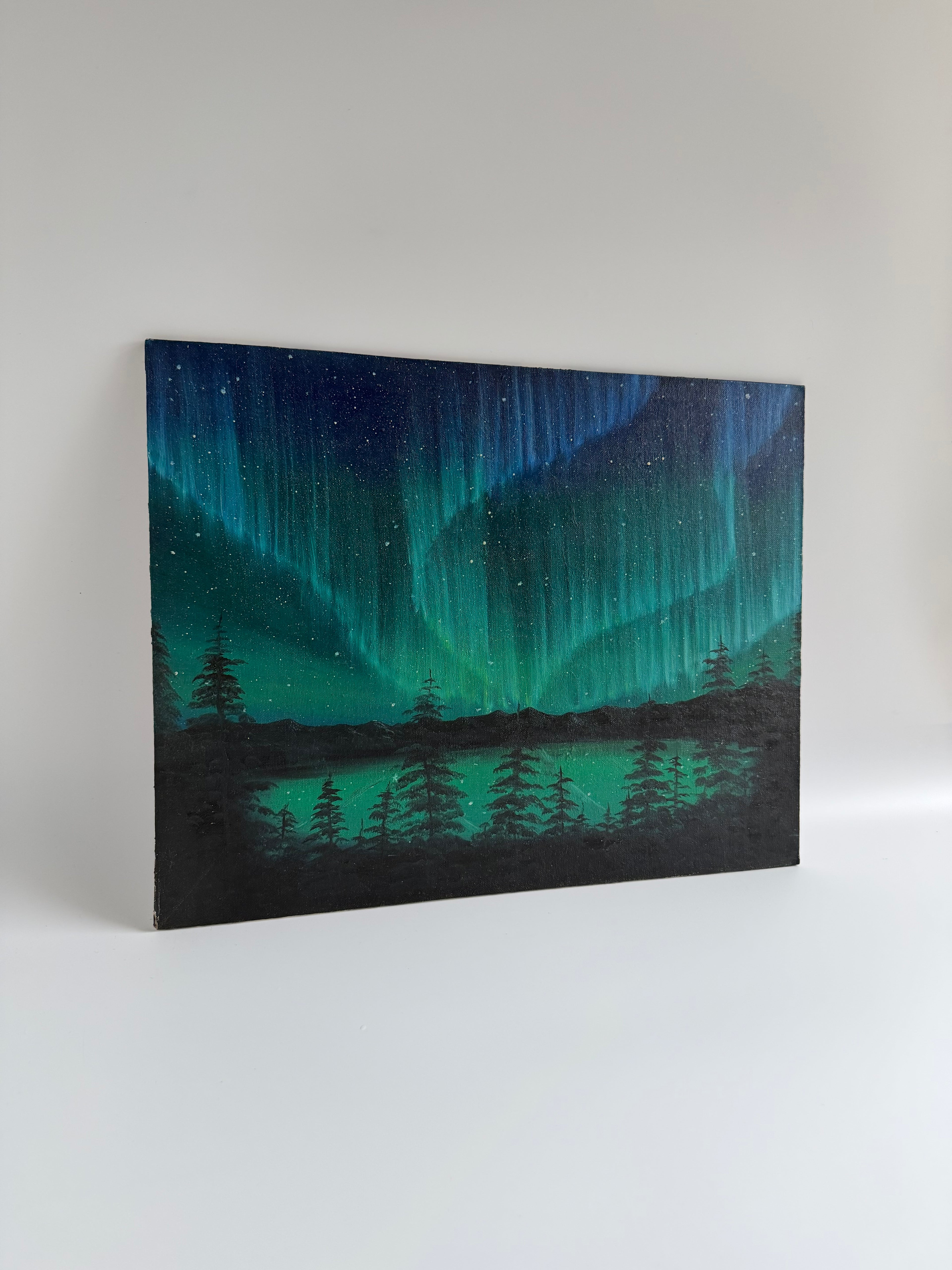 Aurora Borealis Painting – Aurora by the Lake | Original Oil Painting
