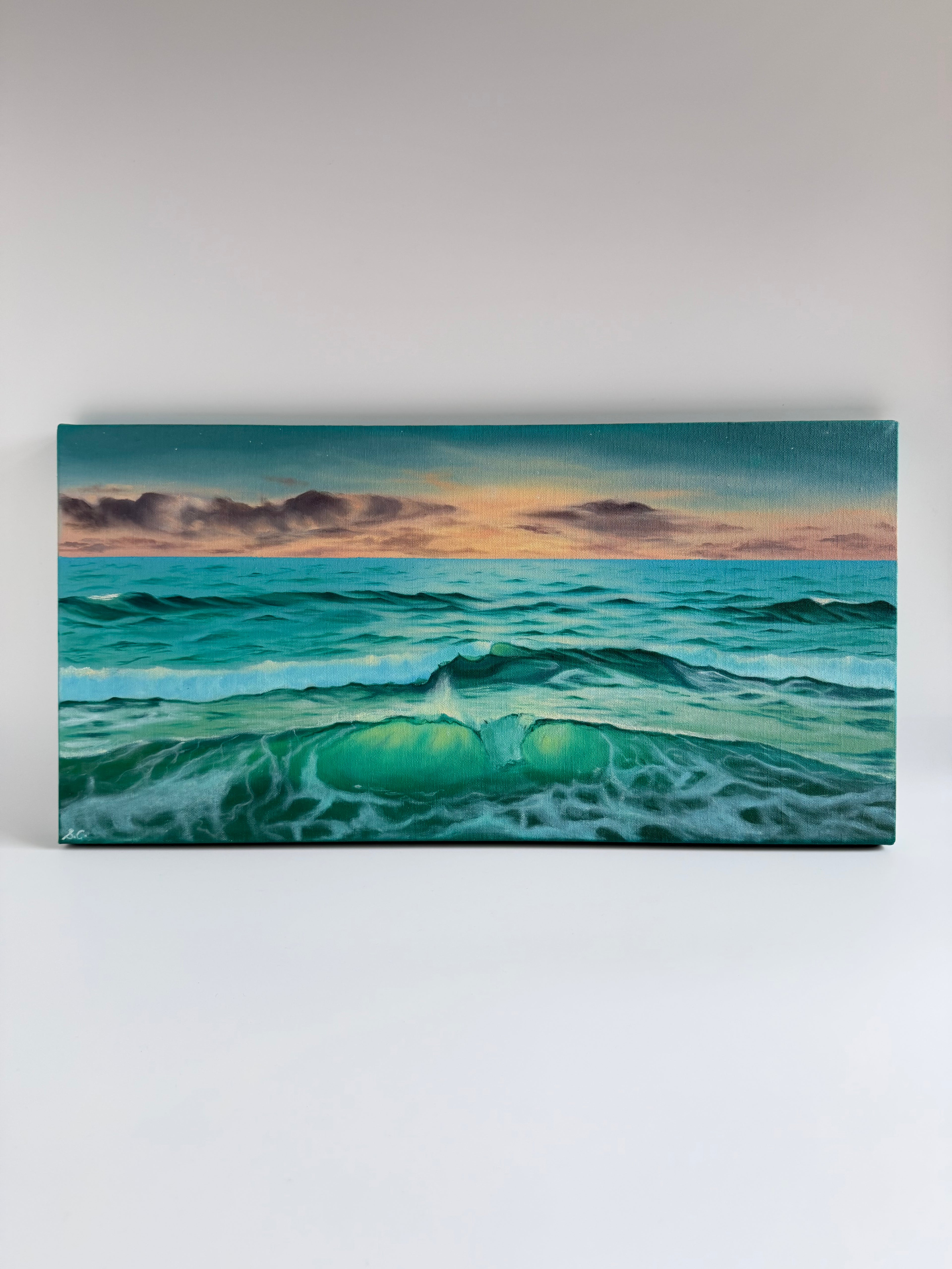 Emerald Seaglow — Original Panoramic Beach Sunset Painting