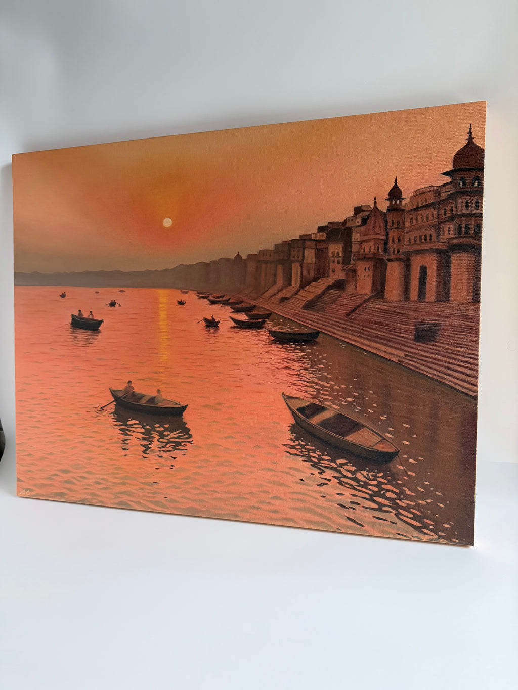 Varanasi Sunrise — Original Banaras Ghat Oil Painting