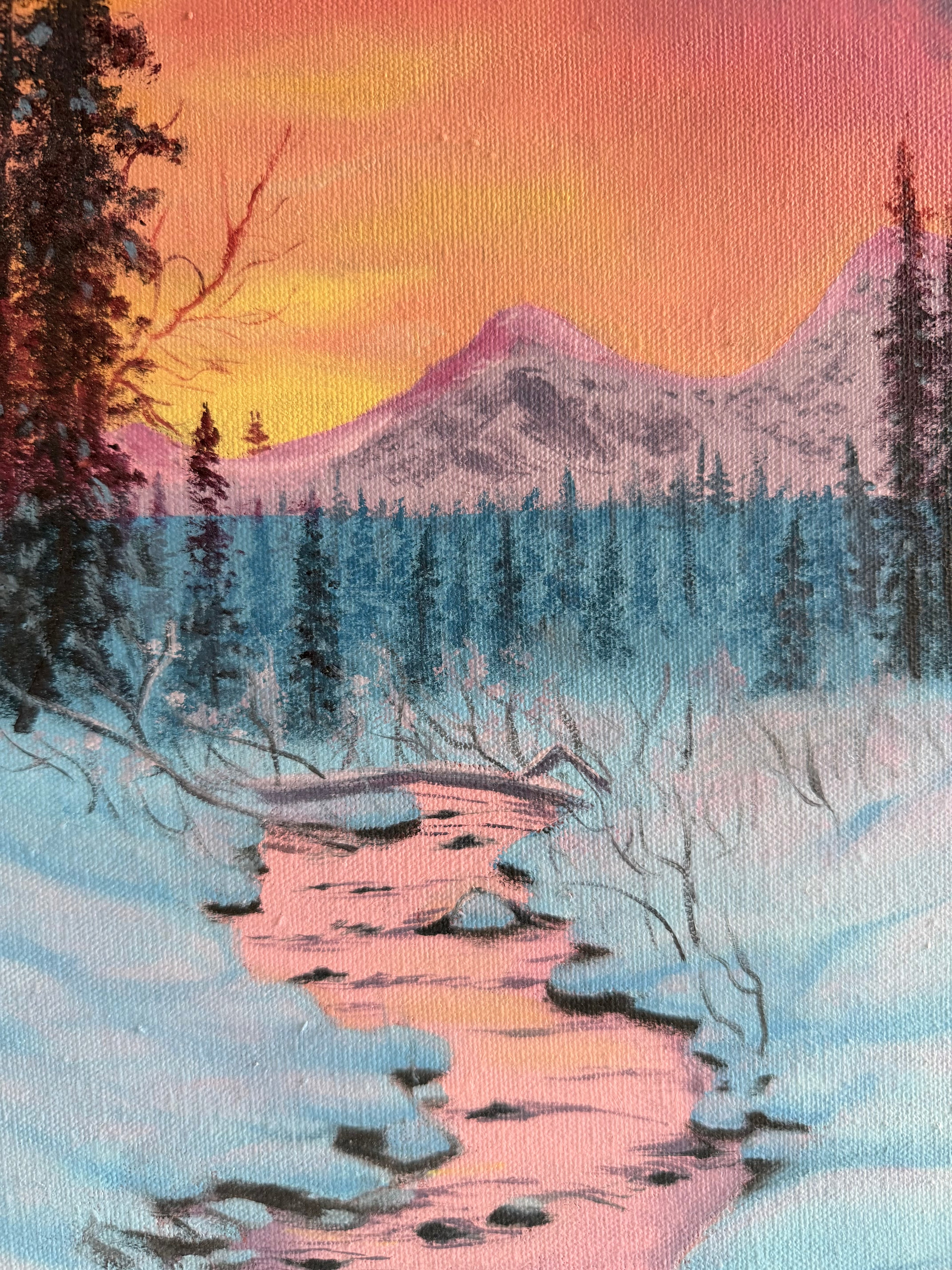 Winter Escape — Original Oval Winter Landscape Oil Painting
