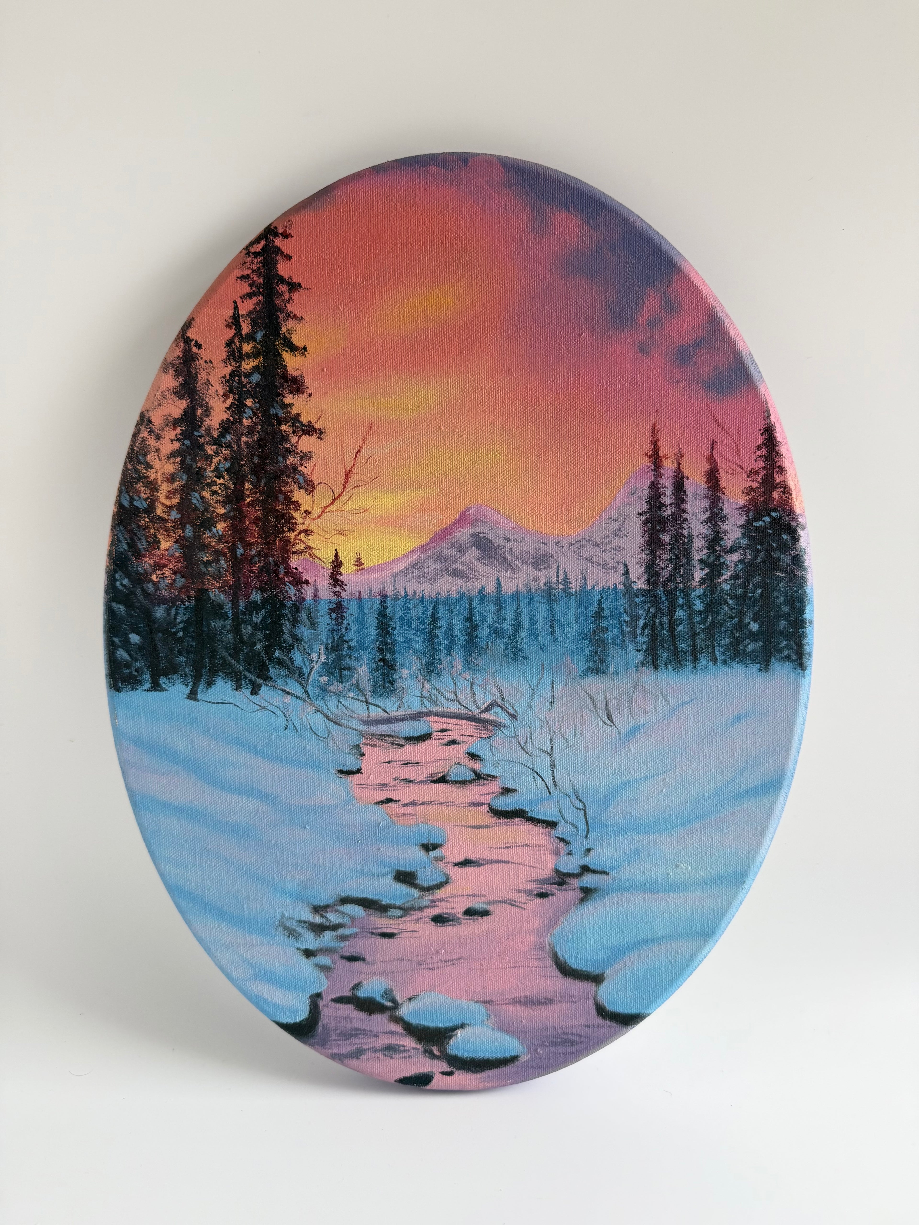 Winter Escape — Original Oval Winter Landscape Oil Painting