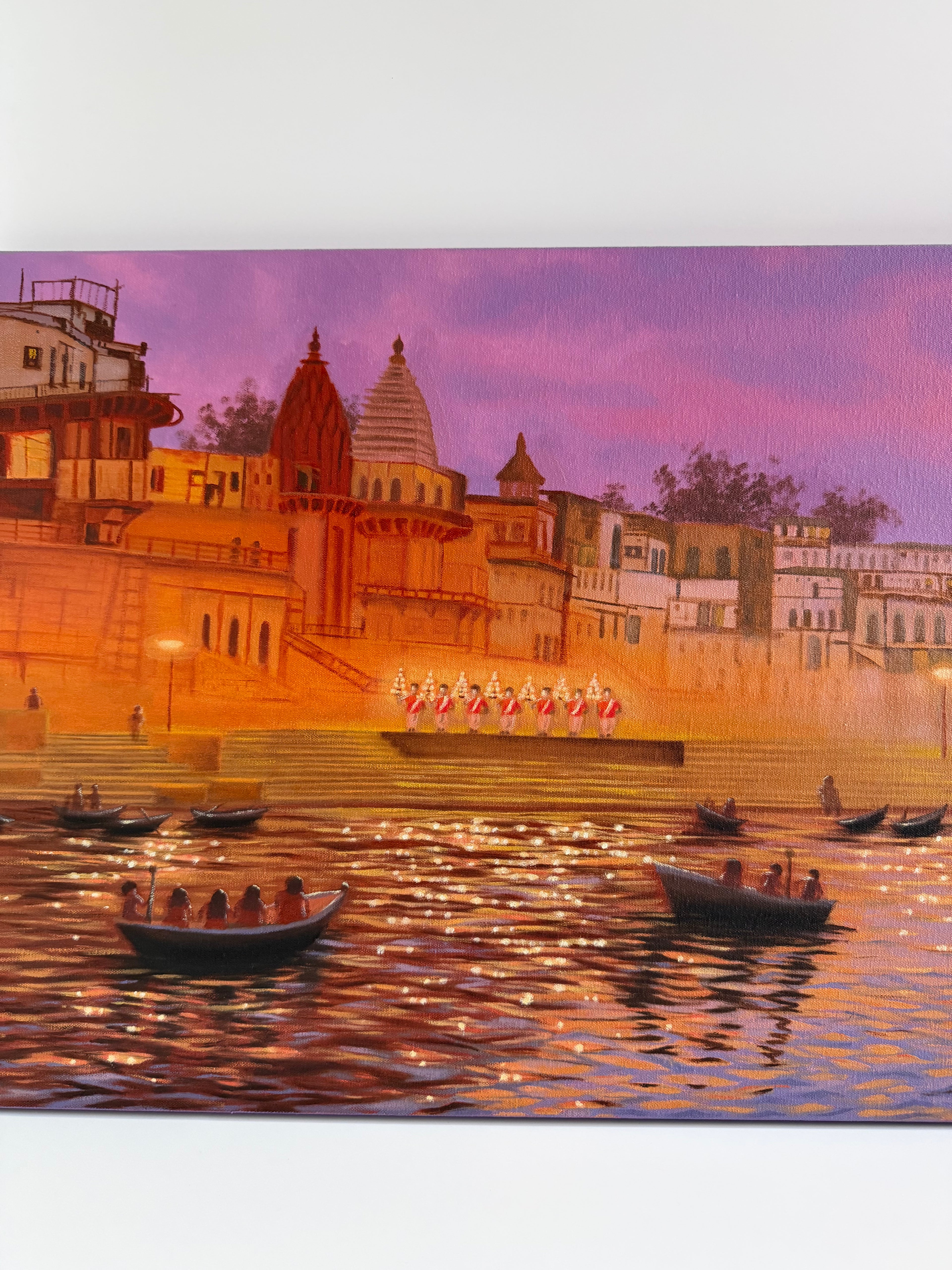 Banaras Ganga Aarti at Evening – Original Oil Painting on Canvas | 18×24 in
