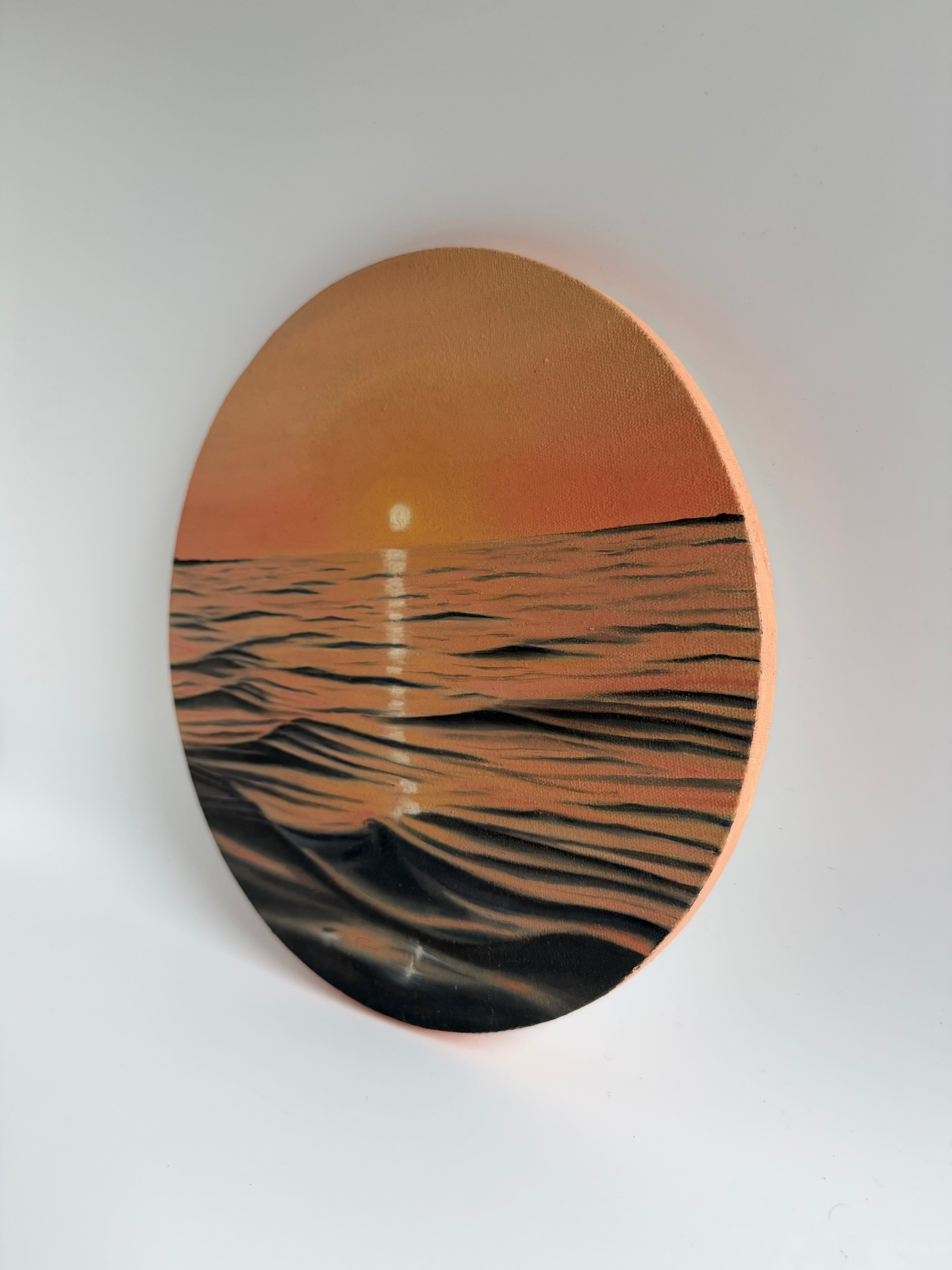 Round Ocean Sunset Painting | Original Oil Painting | Coastal Wall Art | 12-Inch