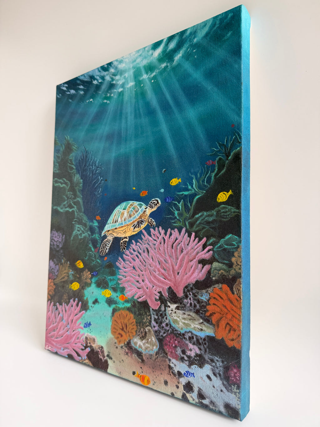 Original Sea Turtle Painting — Underwater Ocean Oil Art
