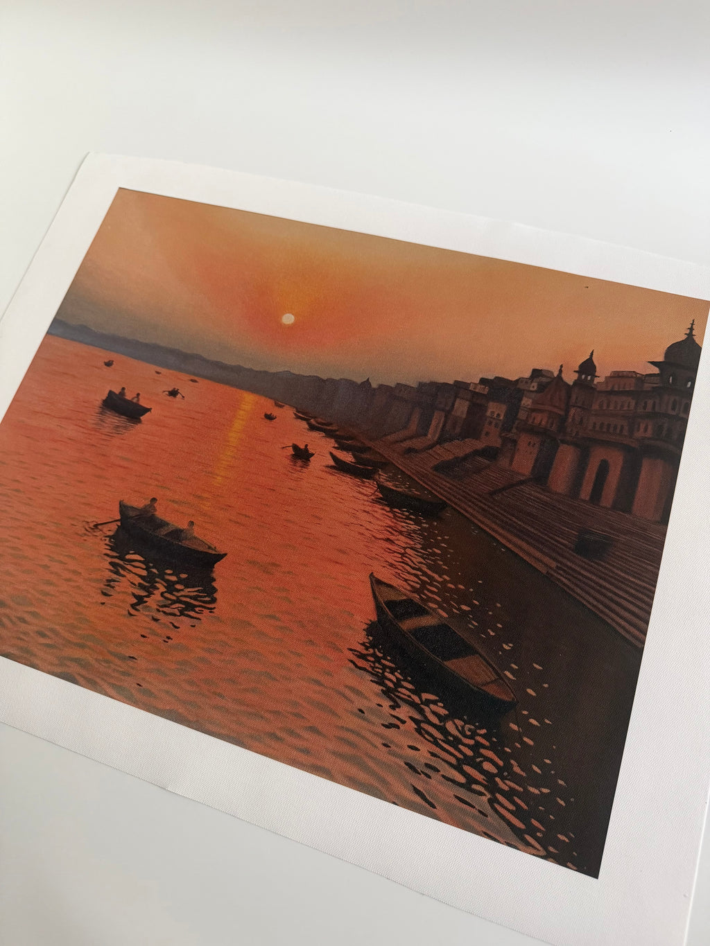 Banaras Sunrise Fine Art Print | Varanasi Ghat Wall Art | India Oil Painting Reproduction