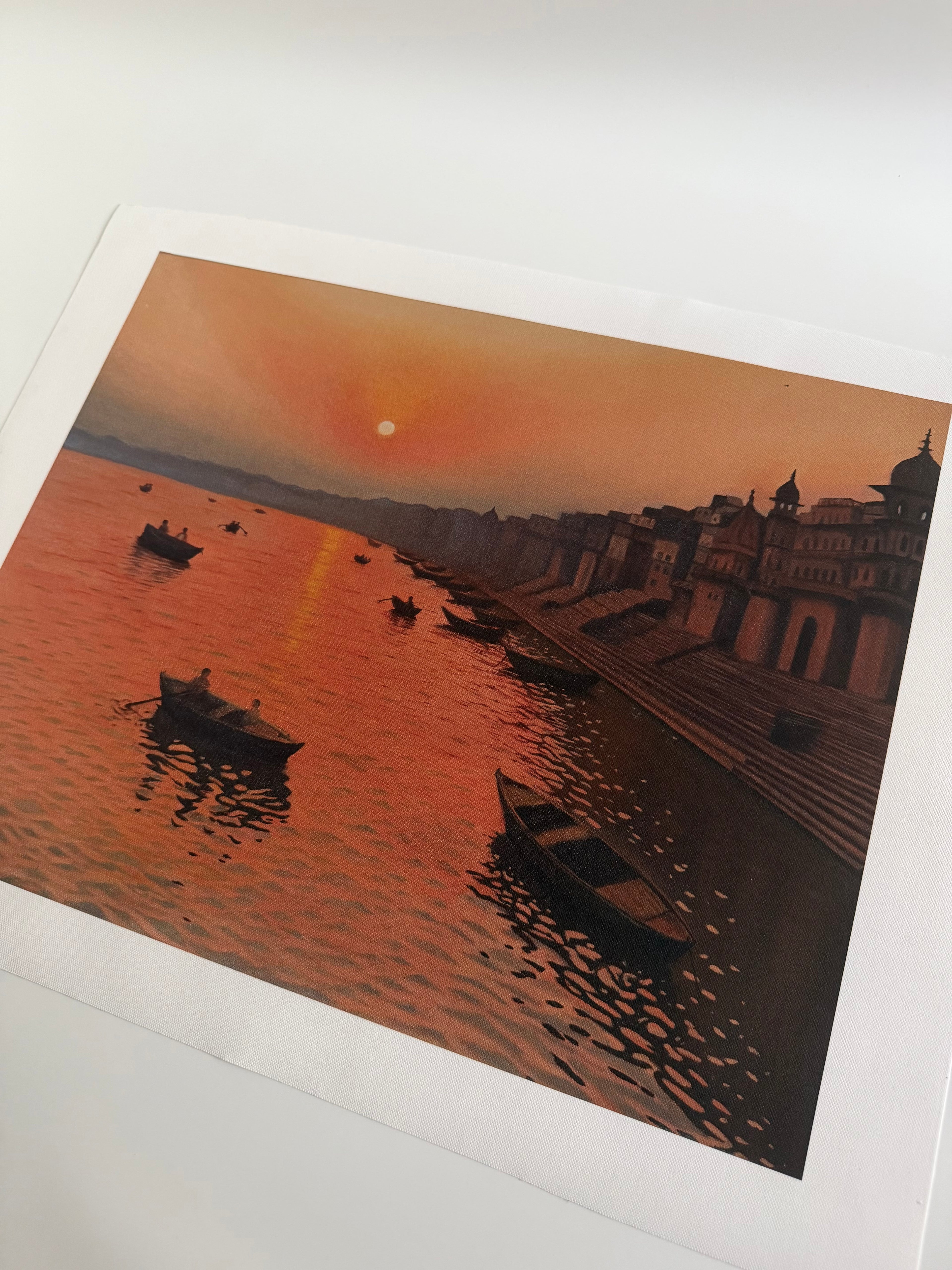Banaras Sunrise Fine Art Print | Varanasi Ghat Wall Art | India Oil Painting Reproduction