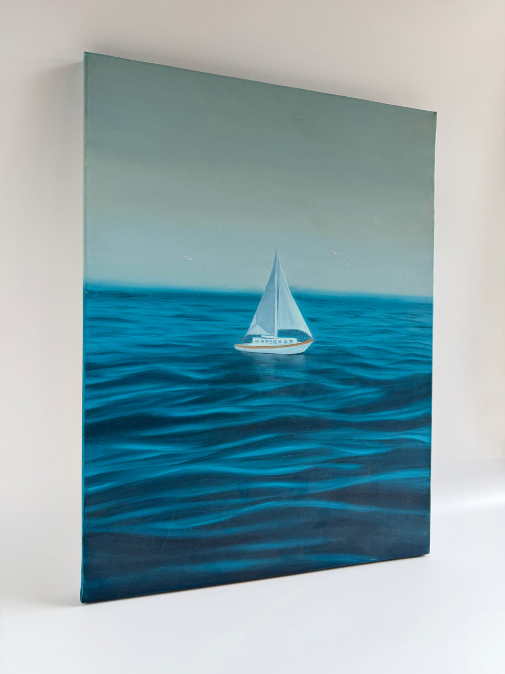 Original Sailboat Painting — Turquoise Ocean Oil on Canvas