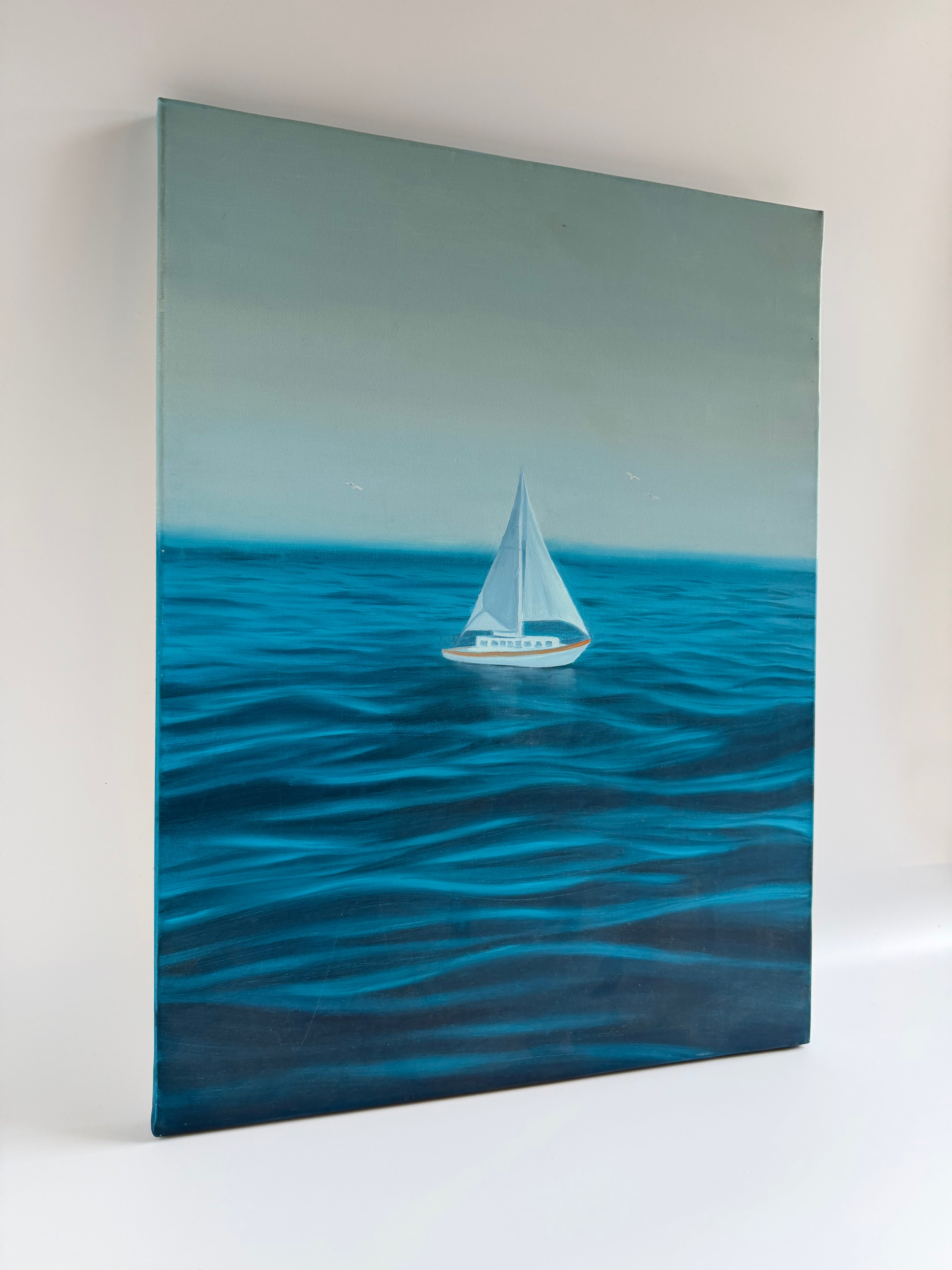 Original Sailboat Painting — Turquoise Ocean Oil on Canvas