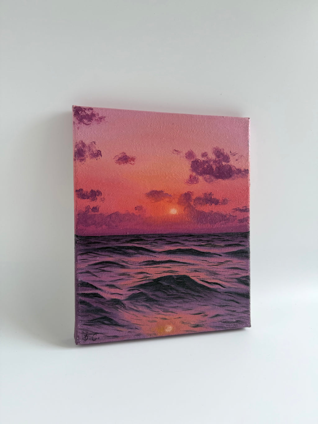 Original Beach Sunset Oil Painting | Pink Ocean Wall Art | 8×10 Coastal Artwork