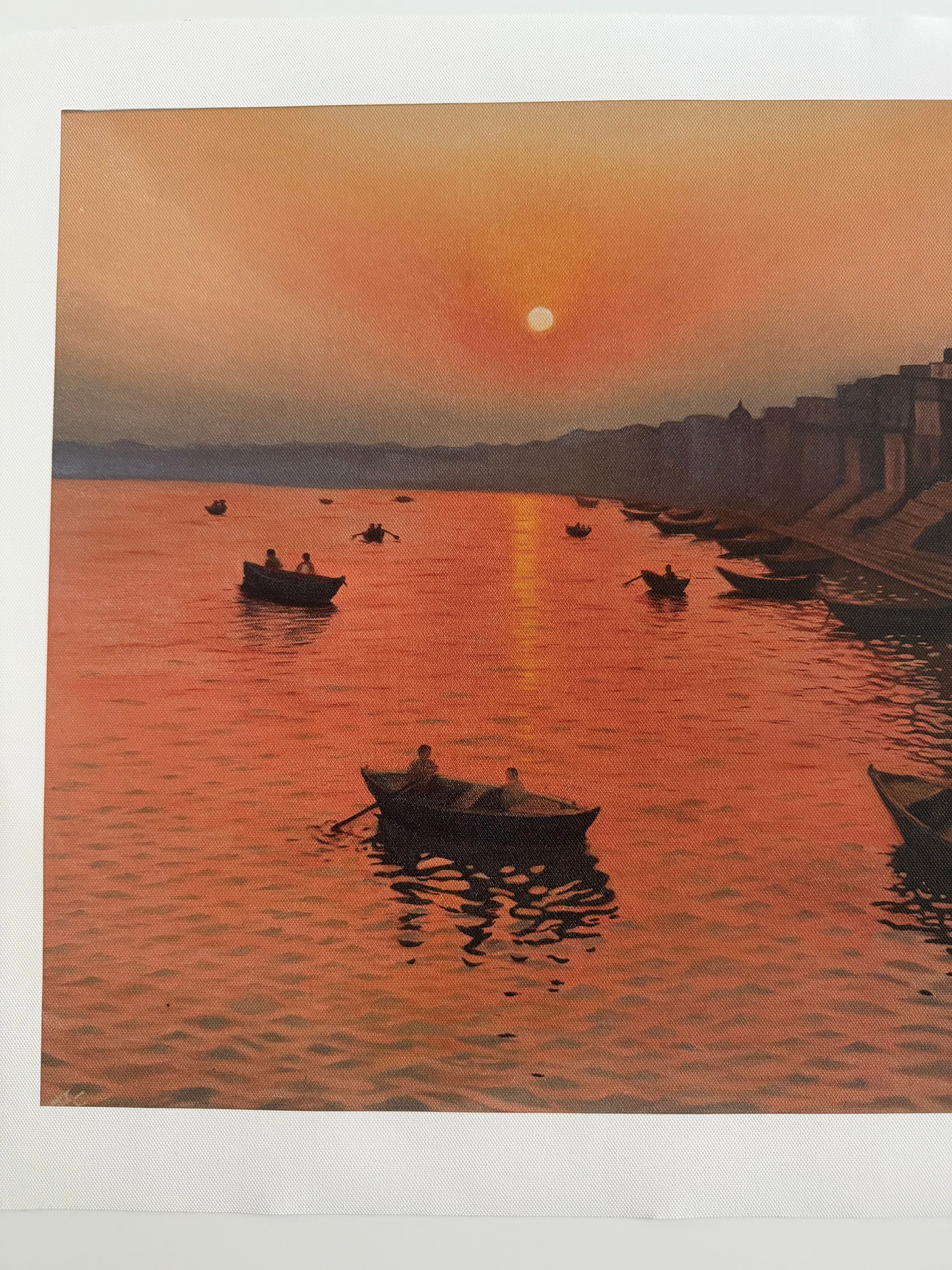 Banaras Sunrise Fine Art Print | Varanasi Ghat Wall Art | India Oil Painting Reproduction
