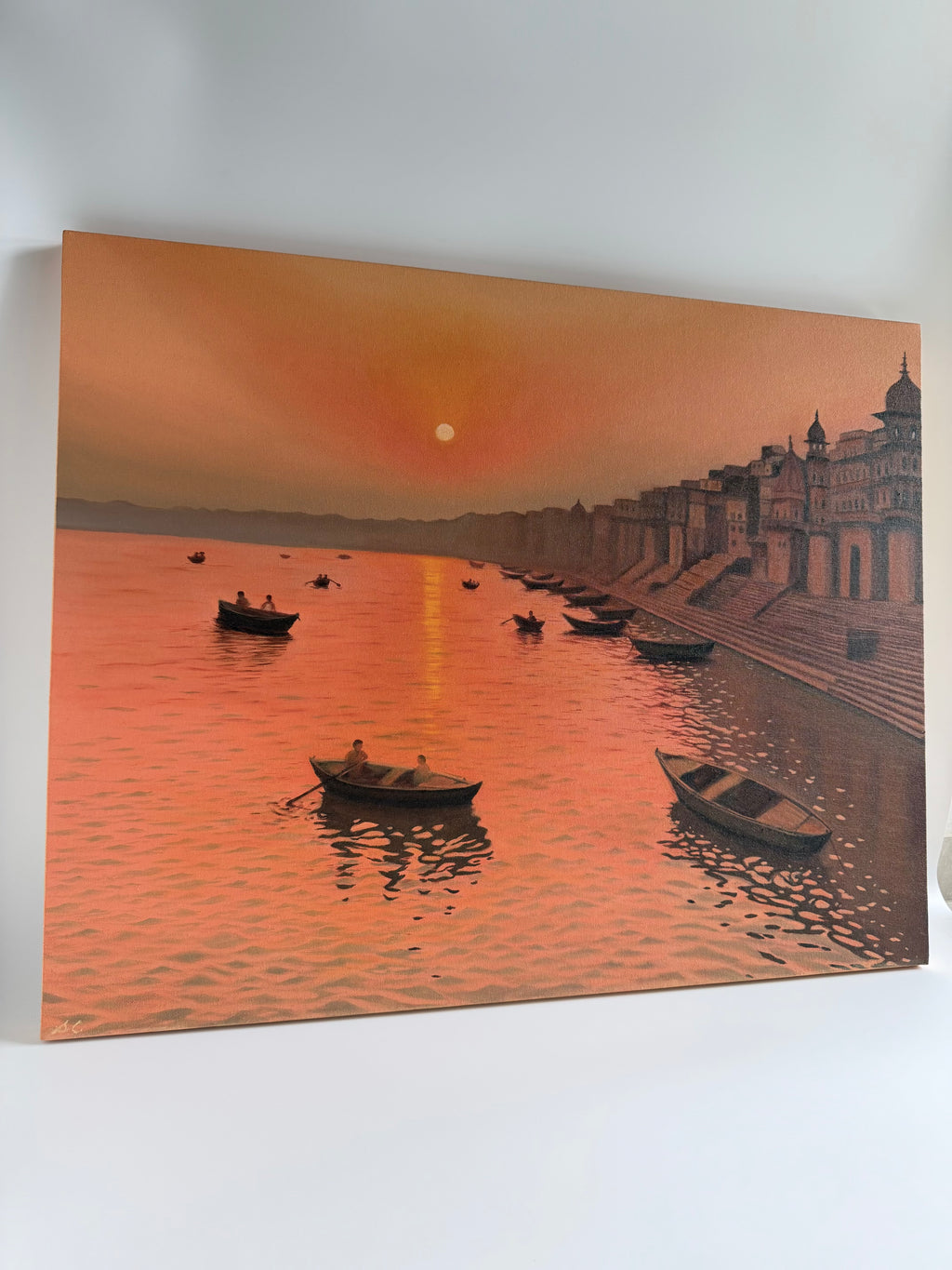 Varanasi Sunrise — Original Banaras Ghat Oil Painting
